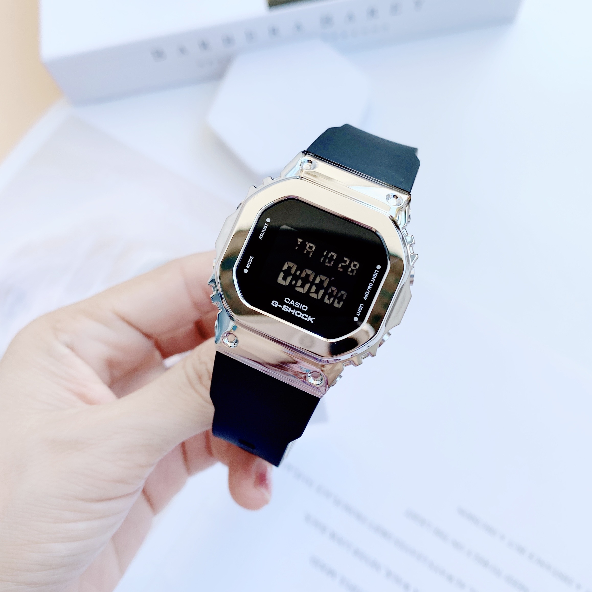Đồng hồ G Shock Nữ GM-S5600GB-1DR ( Dây Đen - Viền Bạc )  - BH 5 Năm - Chính Hãng 100%