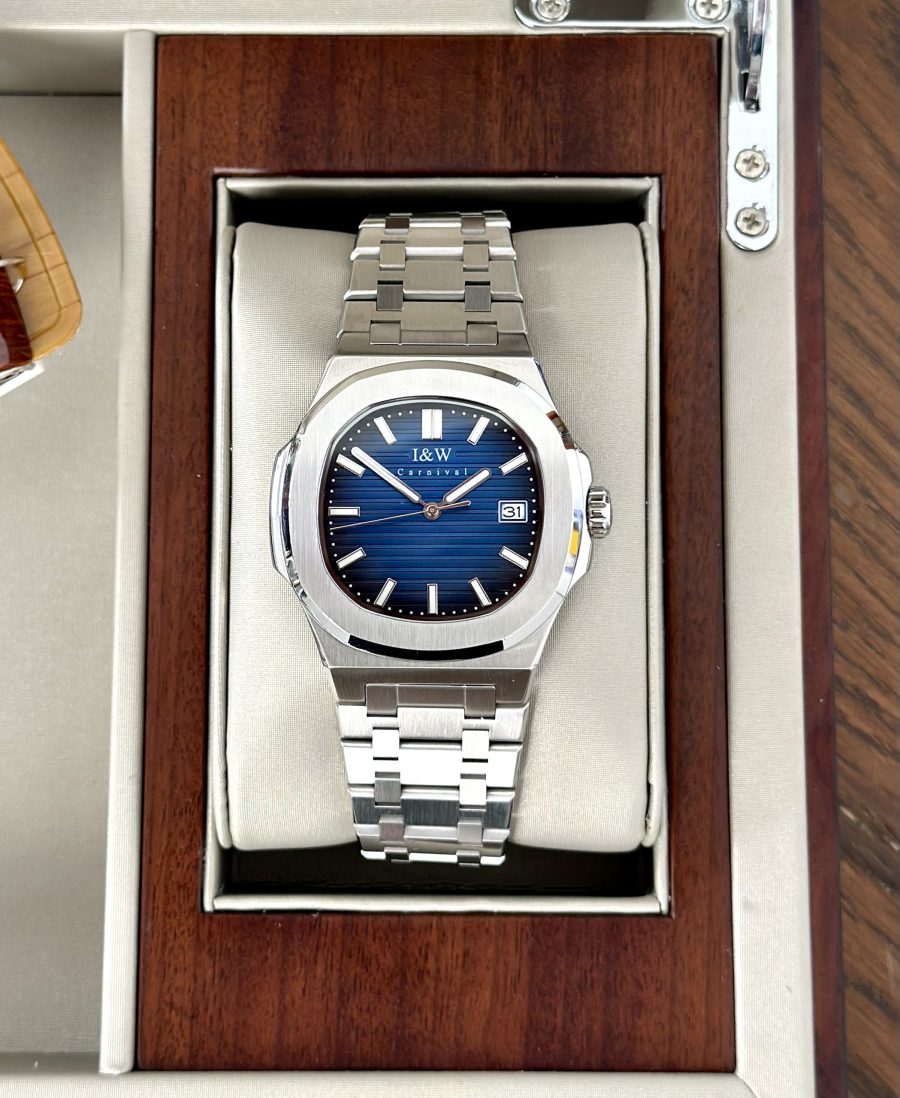 ĐỒNG HỒ NAM I&W Carnival 721G Blue - Viền Bạc Trơn - Automatic - Dây Thép - Kính Sapphire