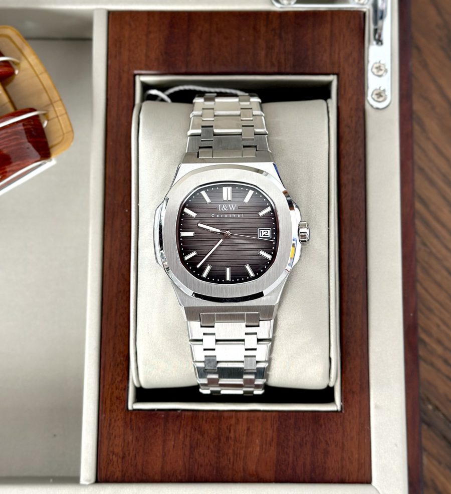 ĐỒNG HỒ NAM I&W Carnival 721G Gray - Viền Bạc Trơn - Dây Thép - Automatic - Kính Sapphire