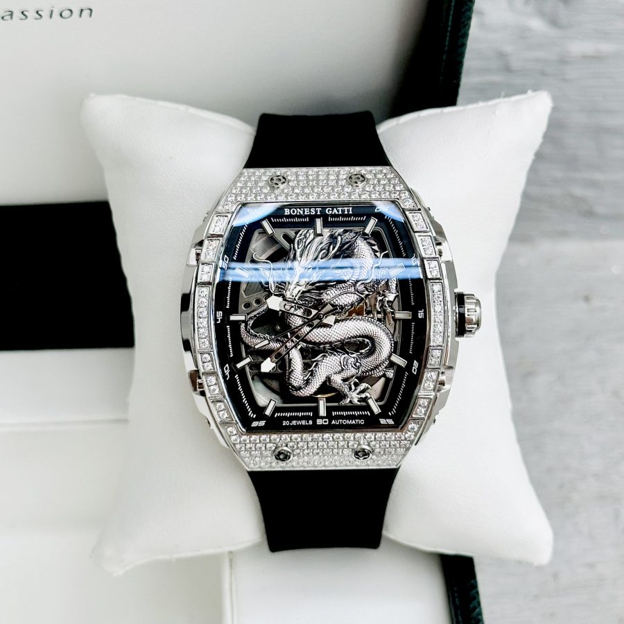 Đồng hồ Nam Bonest Gatti Ghost Dragon Star Silver Full Diamond - 45mm - Automatic
