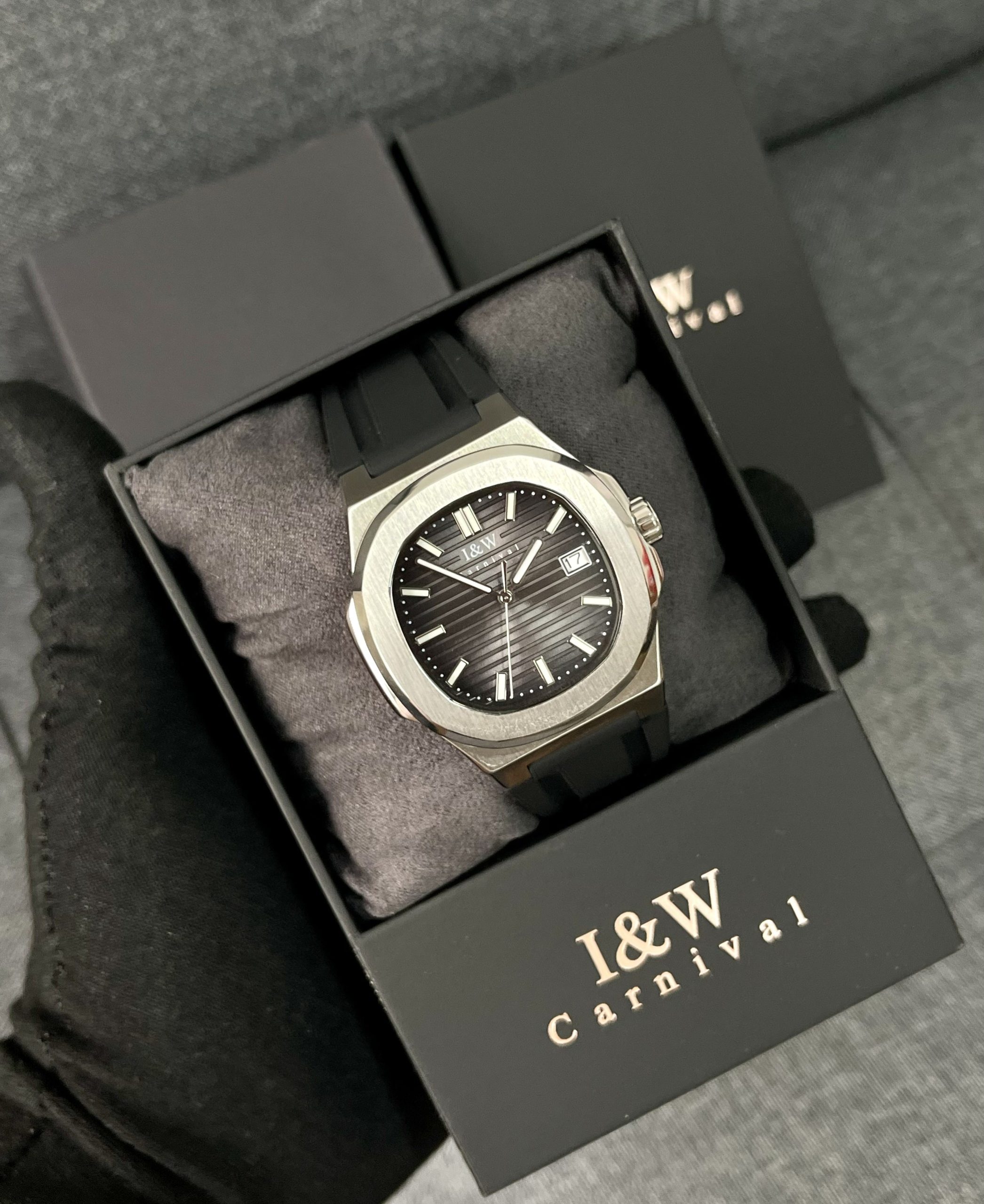 ĐỒNG HỒ NAM I&W Carnival 721G Gray - Viền Bạc Trơn - Dây Cao Su - Automatic - Kính Sapphire