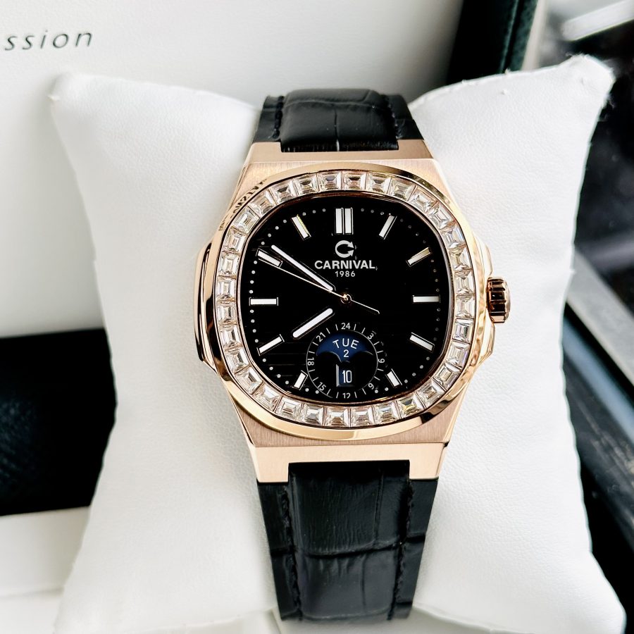 ĐỒNG HỒ NAM Carnival 8110G - Mặt Đen - Automatic - Dây Da - Kính Sapphire