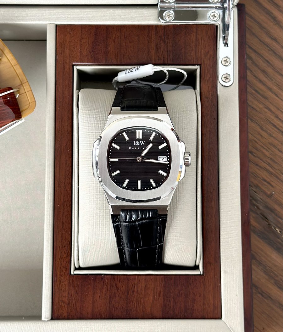 ĐỒNG HỒ NAM I&W Carnival 721G Black - Viền Bạc Trơn - Automatic - Dây Da - Kính Sapphire