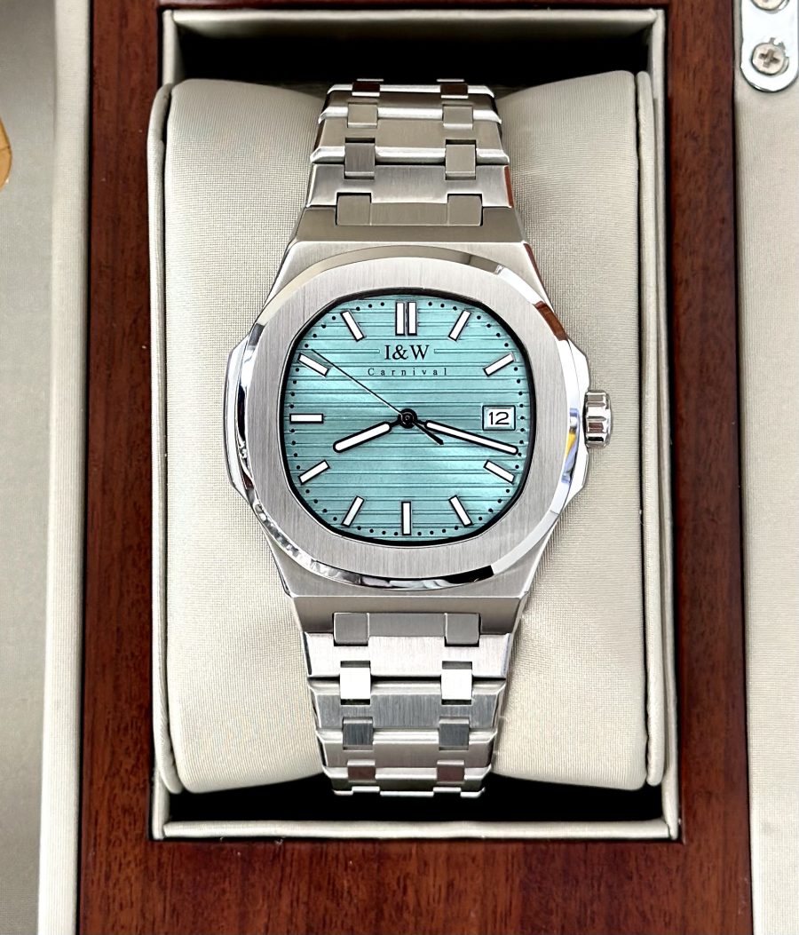 ĐỒNG HỒ NAM I&W Carnival 721G TIFFANY - Viền Bạc Trơn - Dây Thép - Automatic - Kính Sapphire