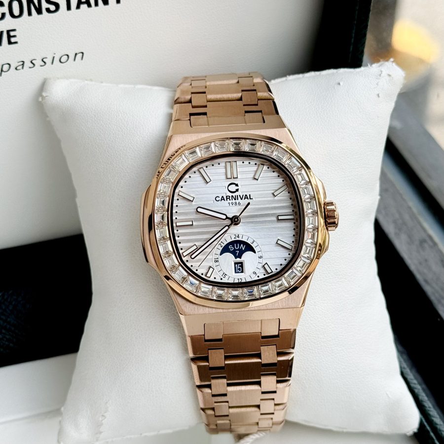 ĐỒNG HỒ NAM Carnival 8110G - Mặt Trắng Đá - Automatic - Dây Thép Gold - Kính Sapphire