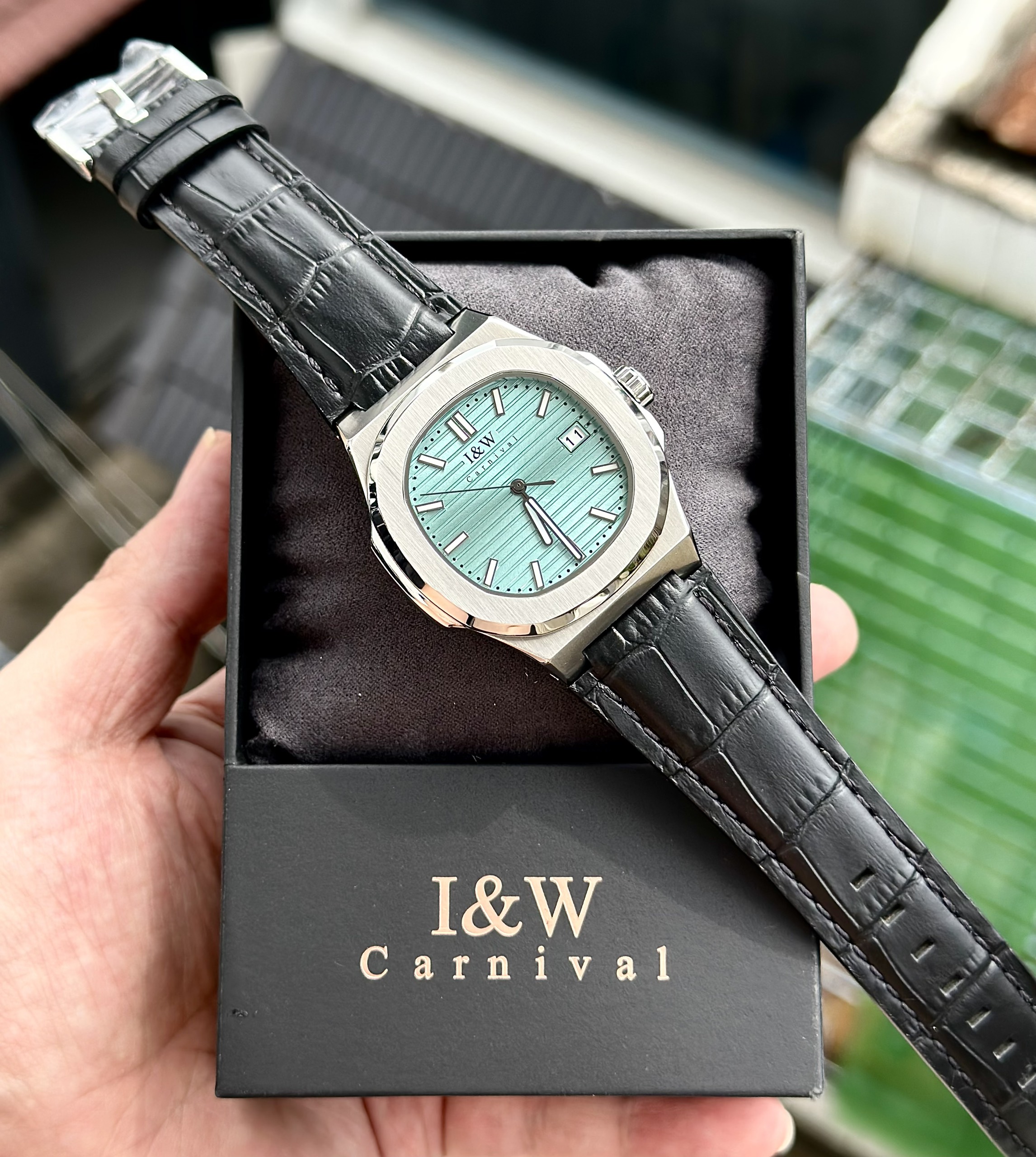 ĐỒNG HỒ NAM I&W Carnival 721G TIFFANY - Viền Bạc Trơn - Dây Da - Automatic - Kính Sapphire