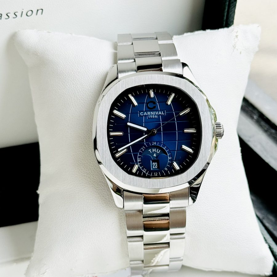 ĐỒNG HỒ NAM Carnival Aquanus 8113G - Mặt Blue- Viền Bạc - Dây Thép - Automatic - Kính Sapphire