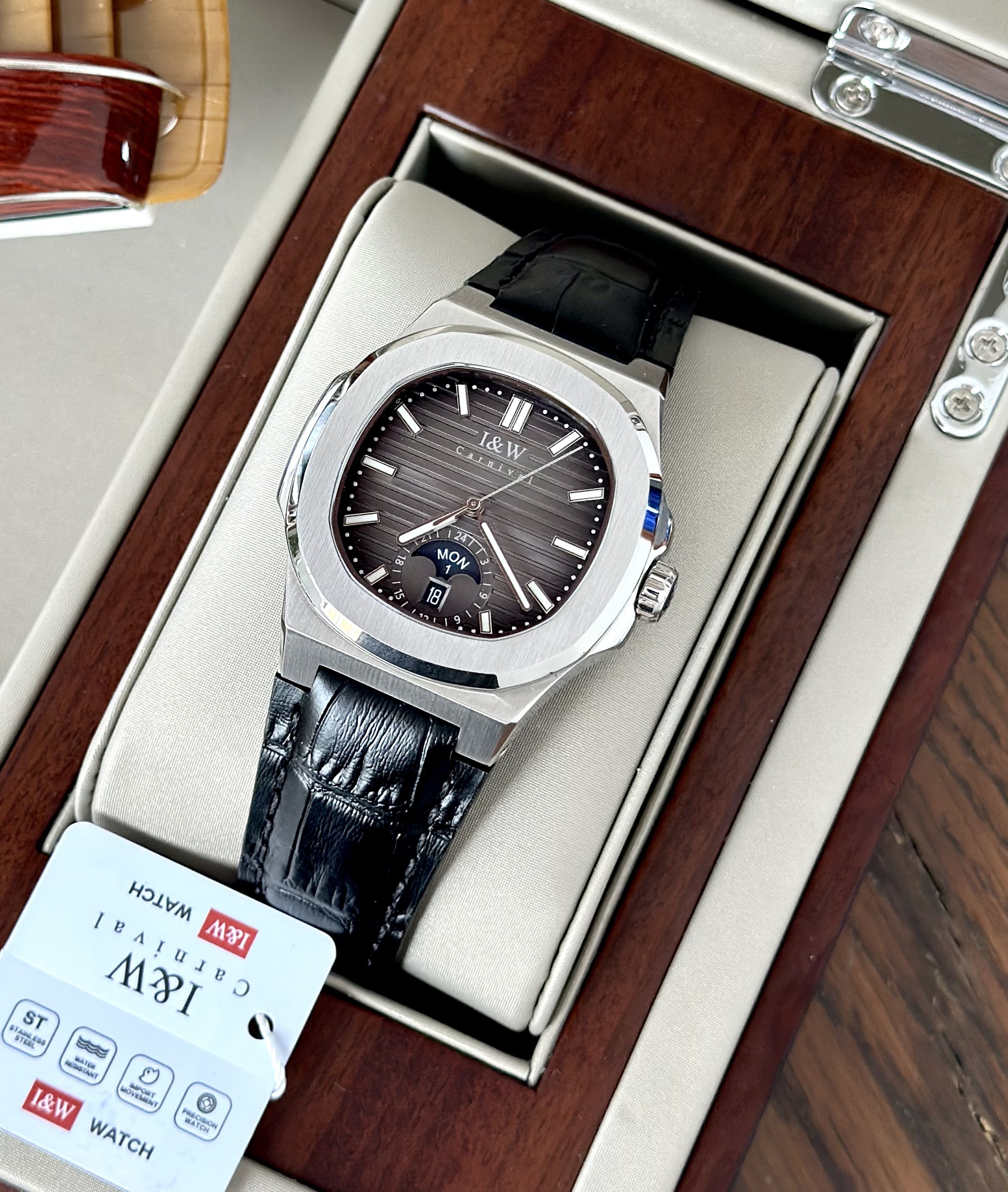 ĐỒNG HỒ NAM I&W Carnival 735G3 - Dây Da - Mặt xám trơn - Automatic - Kính Sapphire
