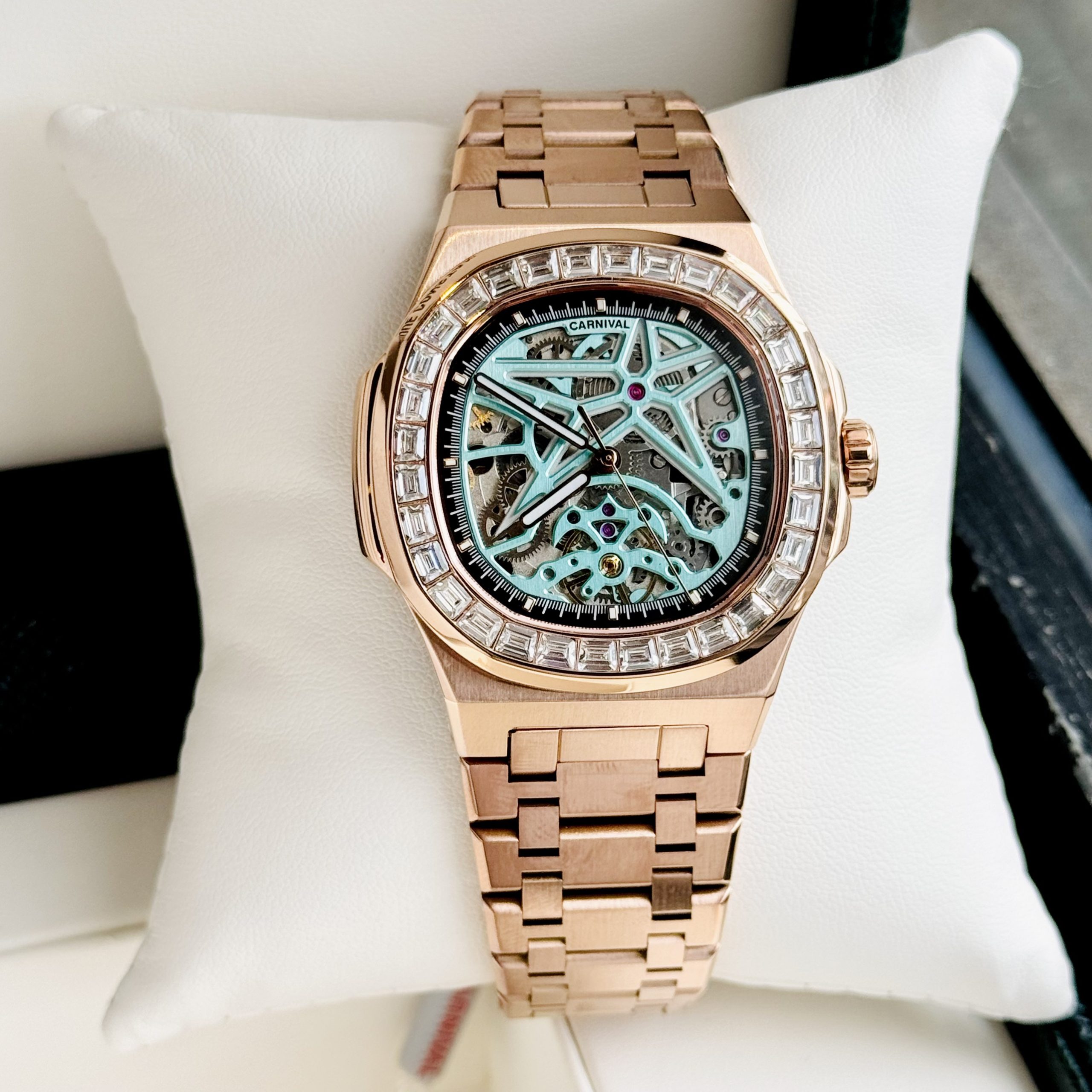Đồng Hồ Nam CARNIVAL NAUTILUS 8118G2 Màu Vàng Đá - Mặt Xanh TIFFANY - Dây Thép - Automatic- Kính Sapphire