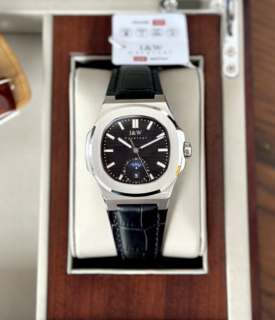 ĐỒNG HỒ NAM I&W Carnival 735G1 - Dây Da - Mặt đen trơn - Automatic - Kính Sapphire