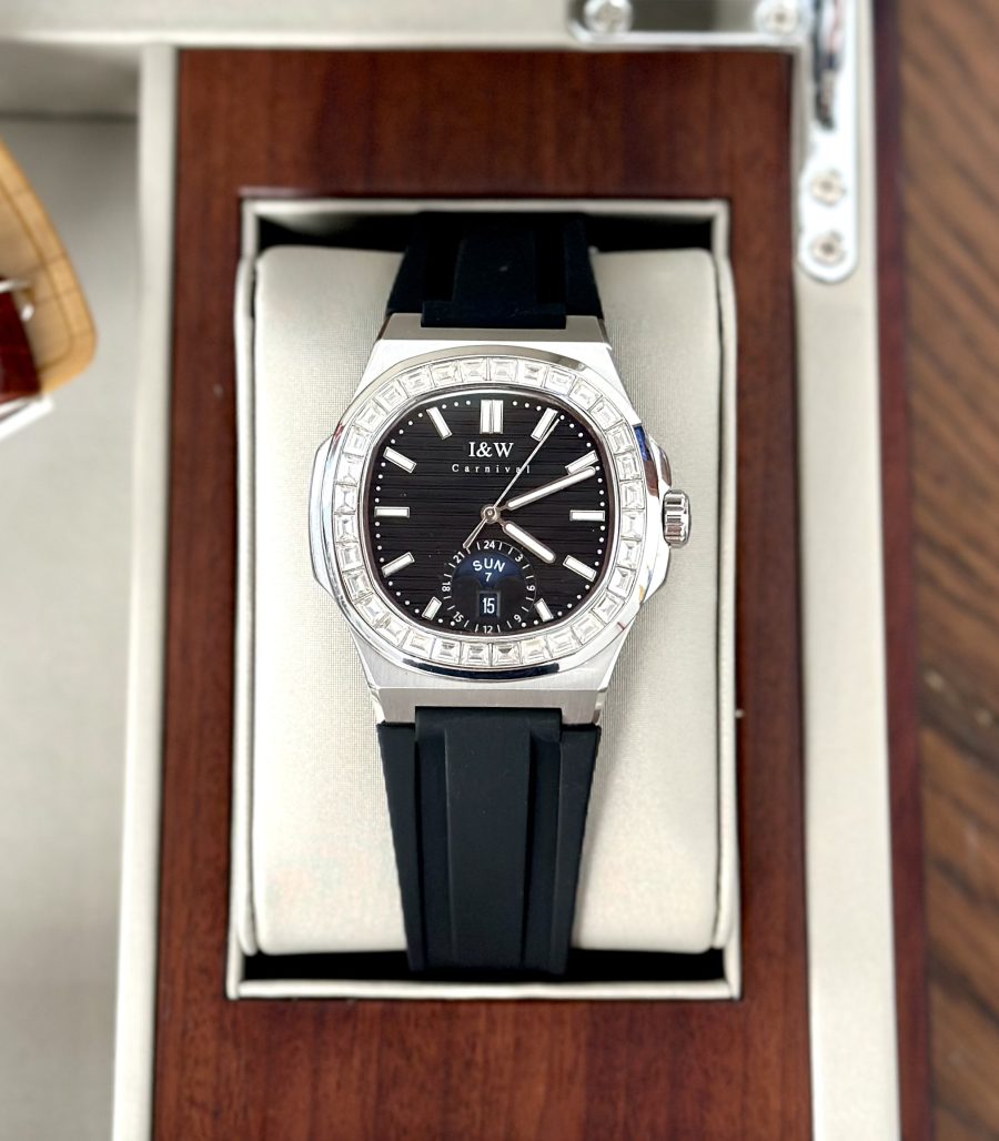 ĐỒNG HỒ NAM I&W Carnival 735G1 - Dây Cao Su - Mặt đen đá - Automatic - Kính Sapphire