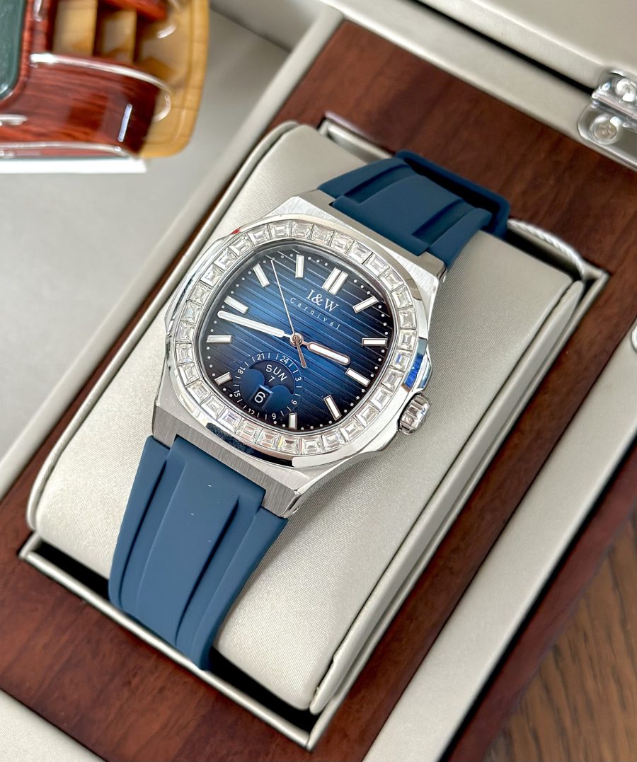 ĐỒNG HỒ NAM I&W Carnival 735G2 - Dây Cao Su - Mặt xanh đá - Automatic - Kính Sapphire
