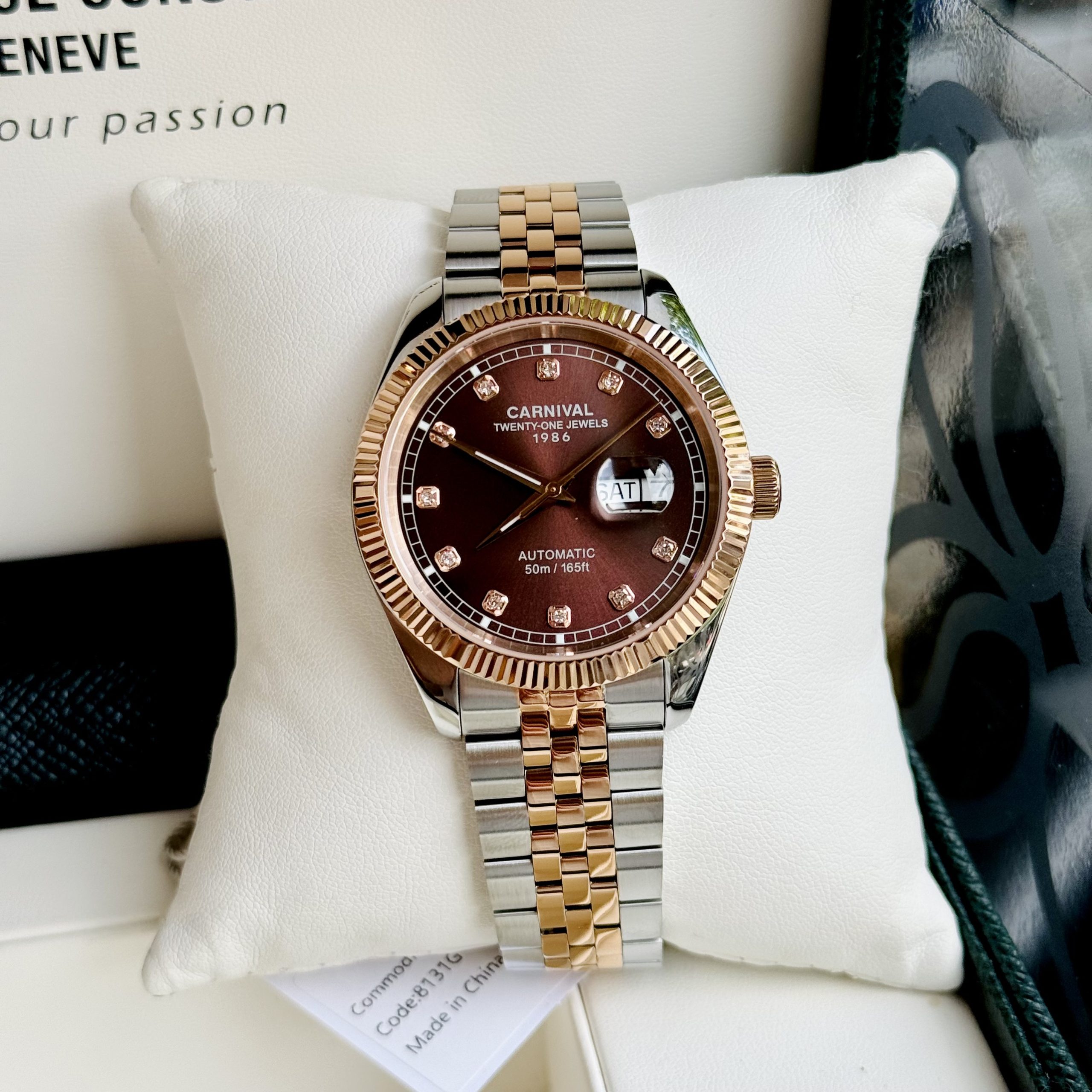ĐỒNG HỒ NAM I&W Carnival 8131G  Dây Thép Demi - Mặt Nâu - Automatic - Kính Sapphire