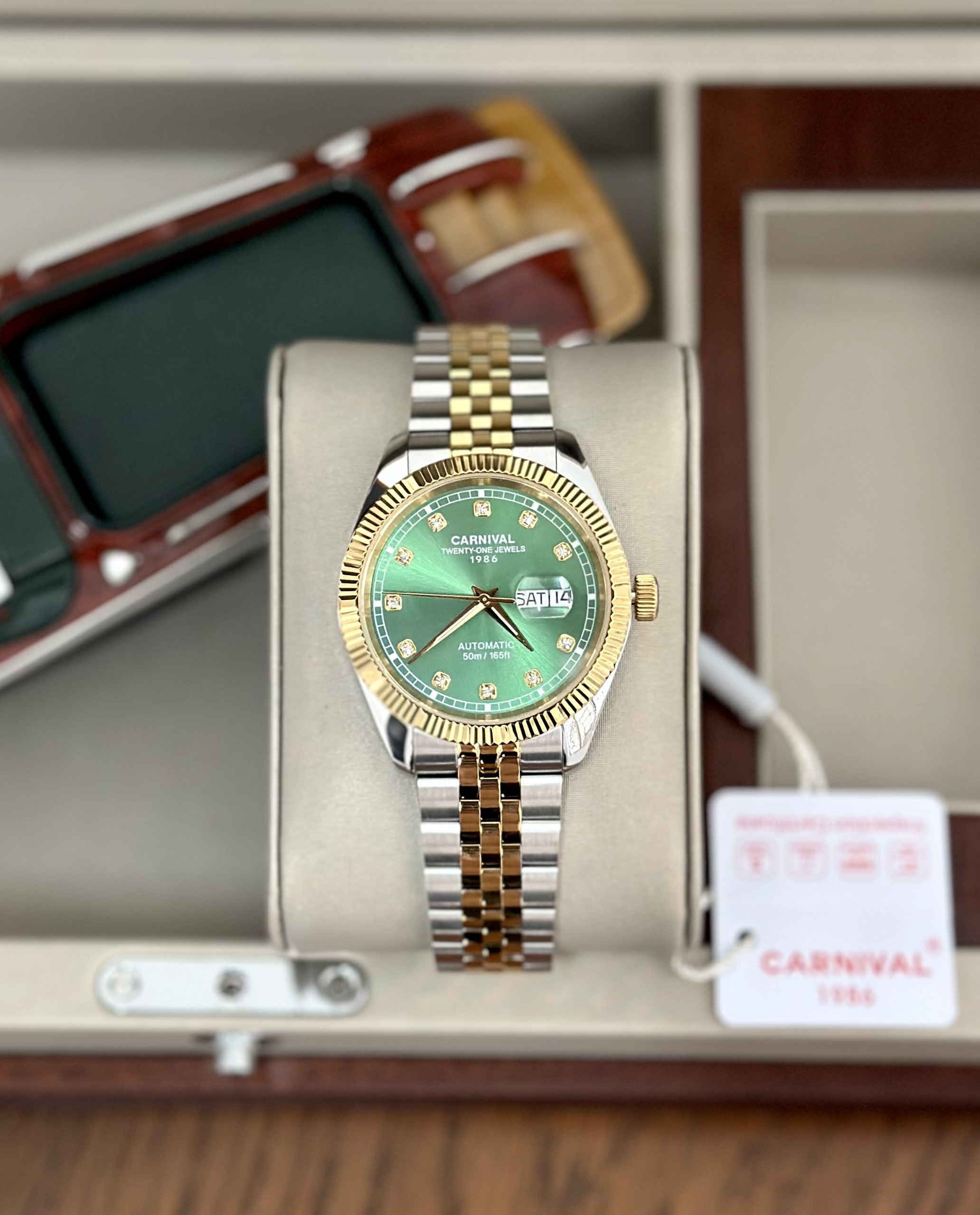 ĐỒNG HỒ NAM I&W Carnival 8131G  Dây Thép - Mặt Xanh - Automatic - Kính Sapphire