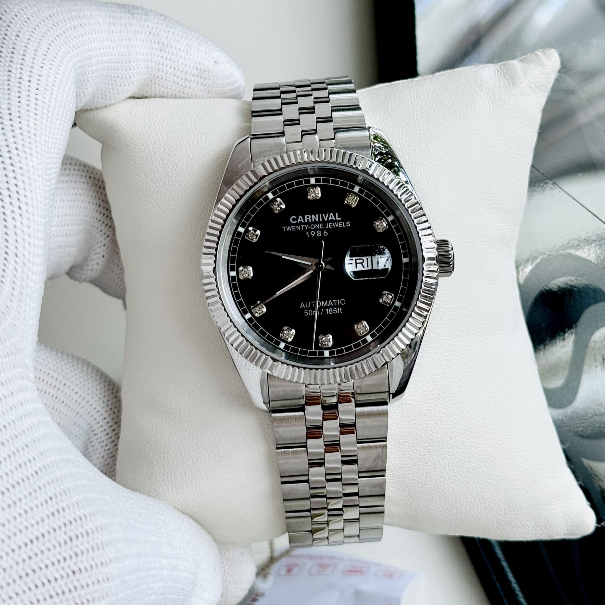 ĐỒNG HỒ NAM I&W Carnival 8131G  Dây Thép Bạc - Mặt Đen- Automatic - Kính Sapphire