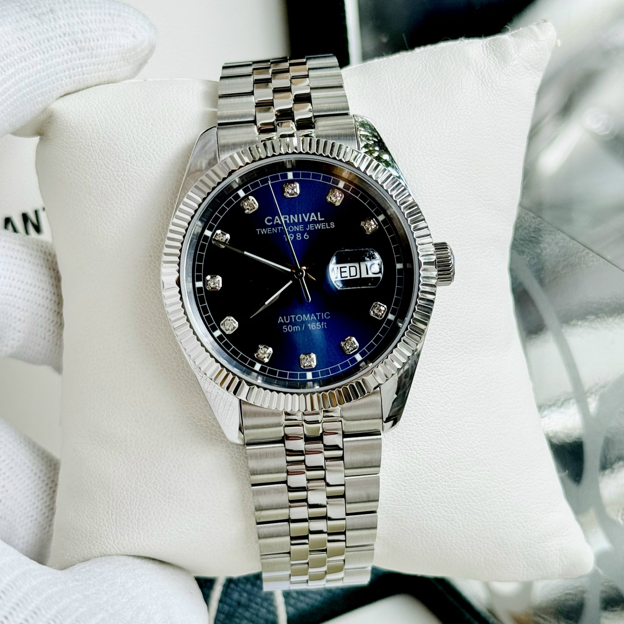 ĐỒNG HỒ NAM I&W Carnival 8131G  Dây Thép Bạc - Mặt Xanh - Automatic - Kính Sapphire