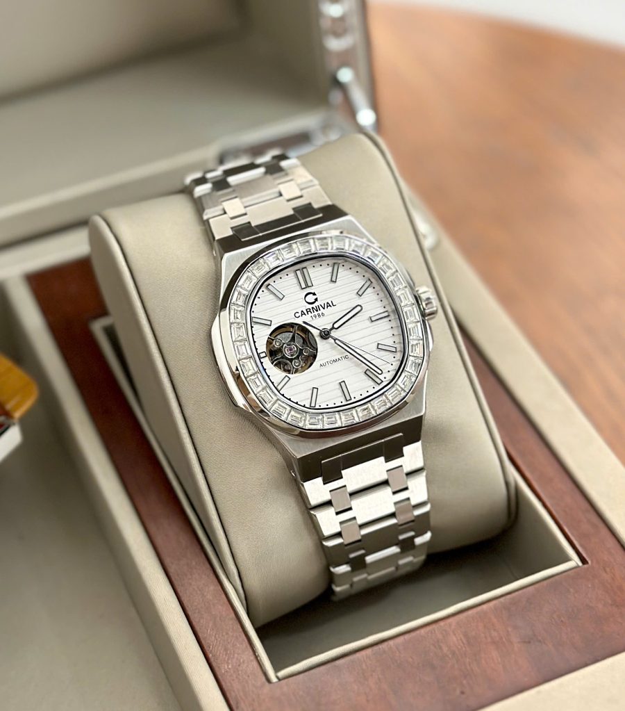 ĐỒNG HỒ NAM Carnival 8128G - Dây Thép - Mặt trắng Open Heart- Automatic - Kính Sapphire