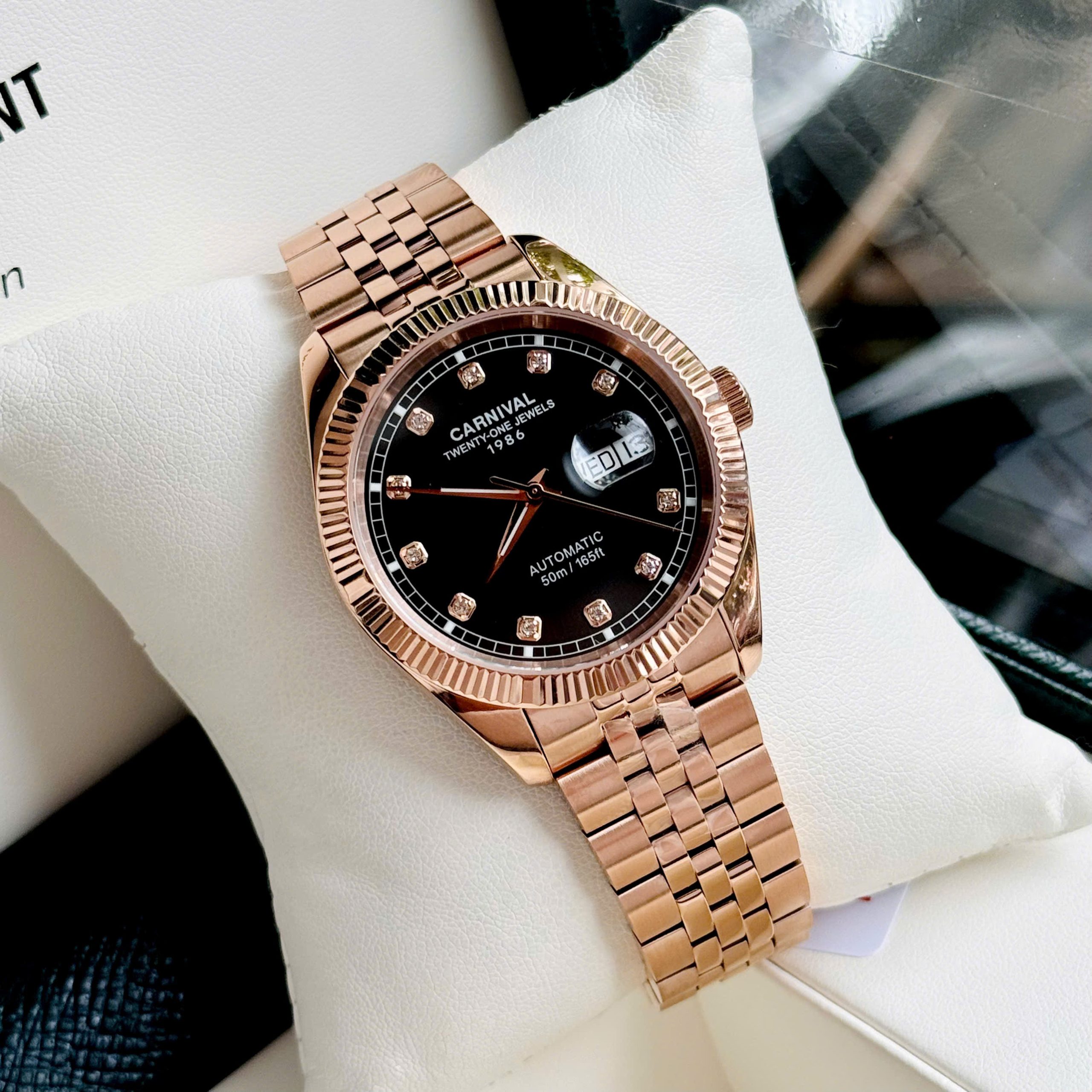 ĐỒNG HỒ NAM I&W Carnival 8131G  Dây Thép Vàng - Mặt đen - Automatic - Kính Sapphire