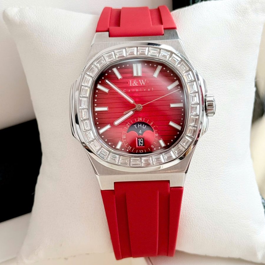 ĐỒNG HỒ NAM I&W Carnival 735G Dây Cao Su - Mặt Đá Đỏ- Automatic - Kính Sapphire