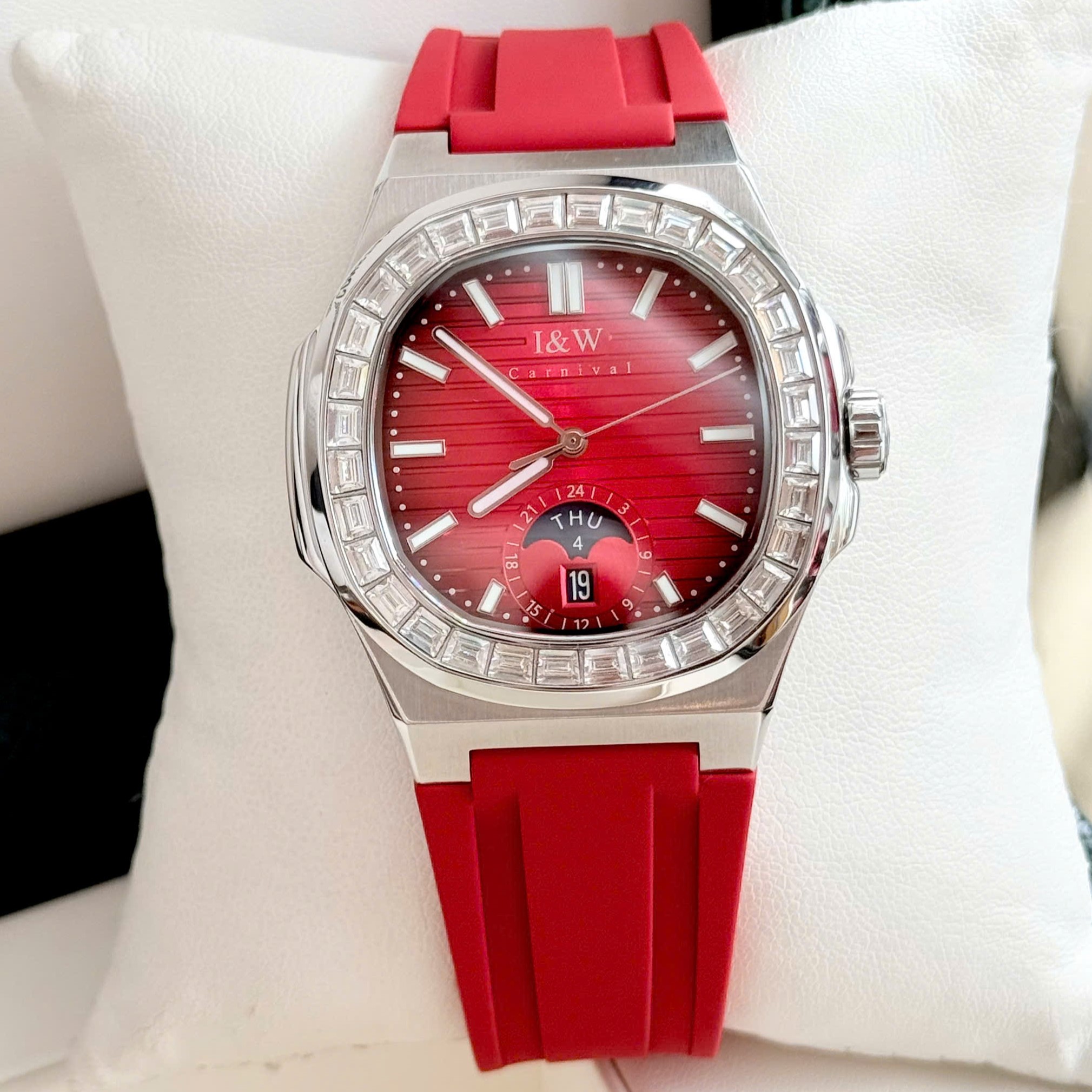 ĐỒNG HỒ NAM I&W Carnival 735G Dây Cao Su - Mặt Đá Đỏ- Automatic - Kính Sapphire