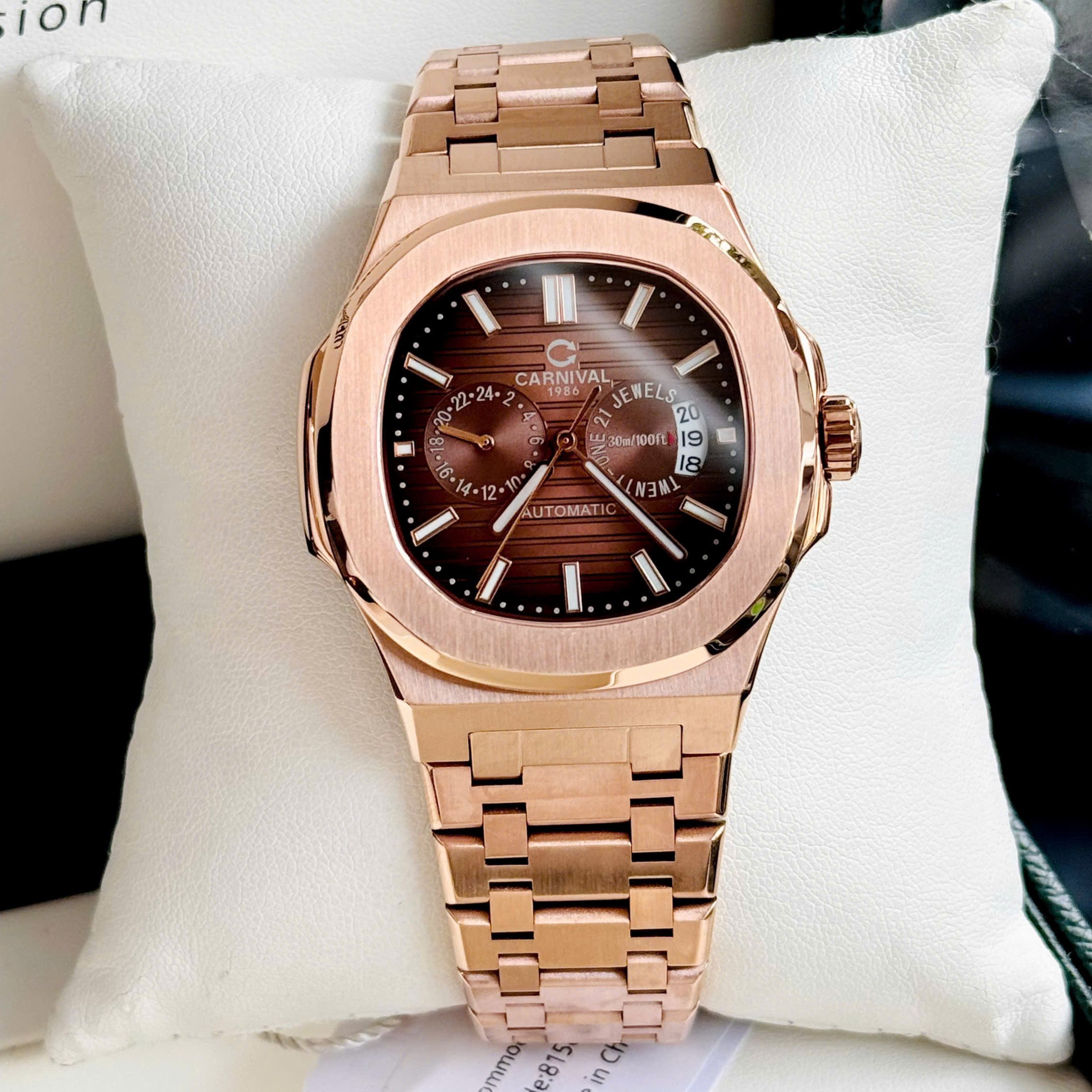 ĐỒNG HỒ NAM Carnival 8158G-VH-N-Dây Thép - Mặt Nâu Cafe - Automatic - Kính Sapphire