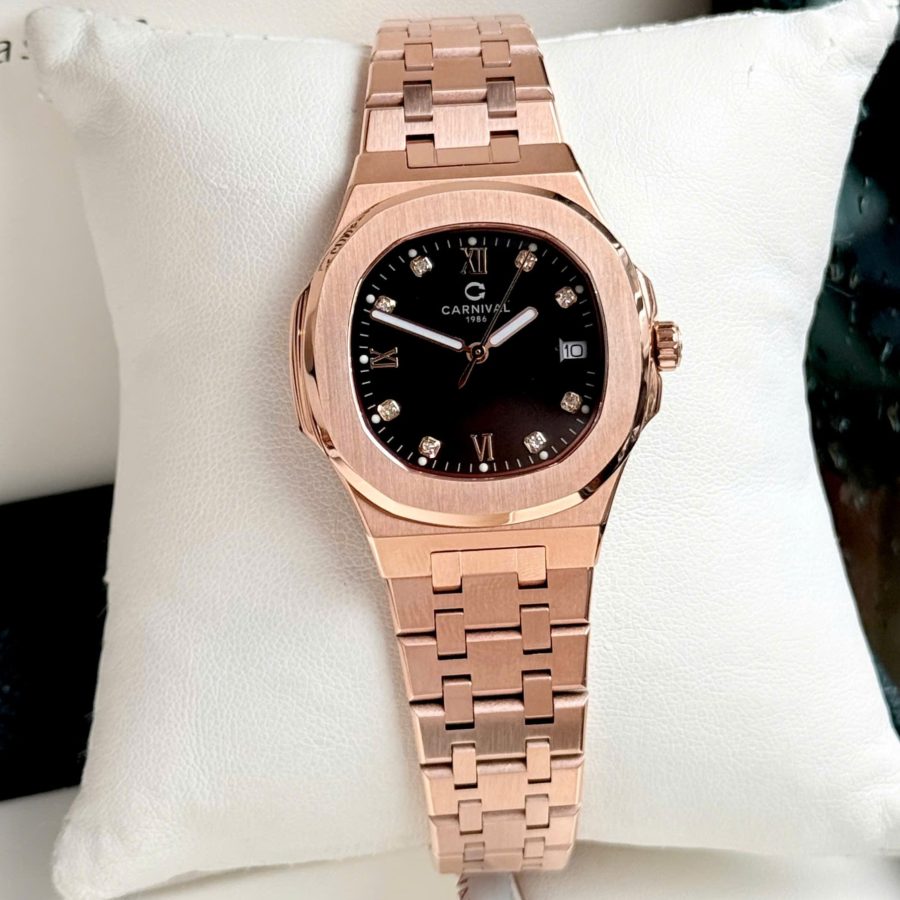 ĐỒNG HỒ Nữ Carnival 8160L-VH-D- Mặt Đen -Dây Thép - Pin - Kính Sapphire