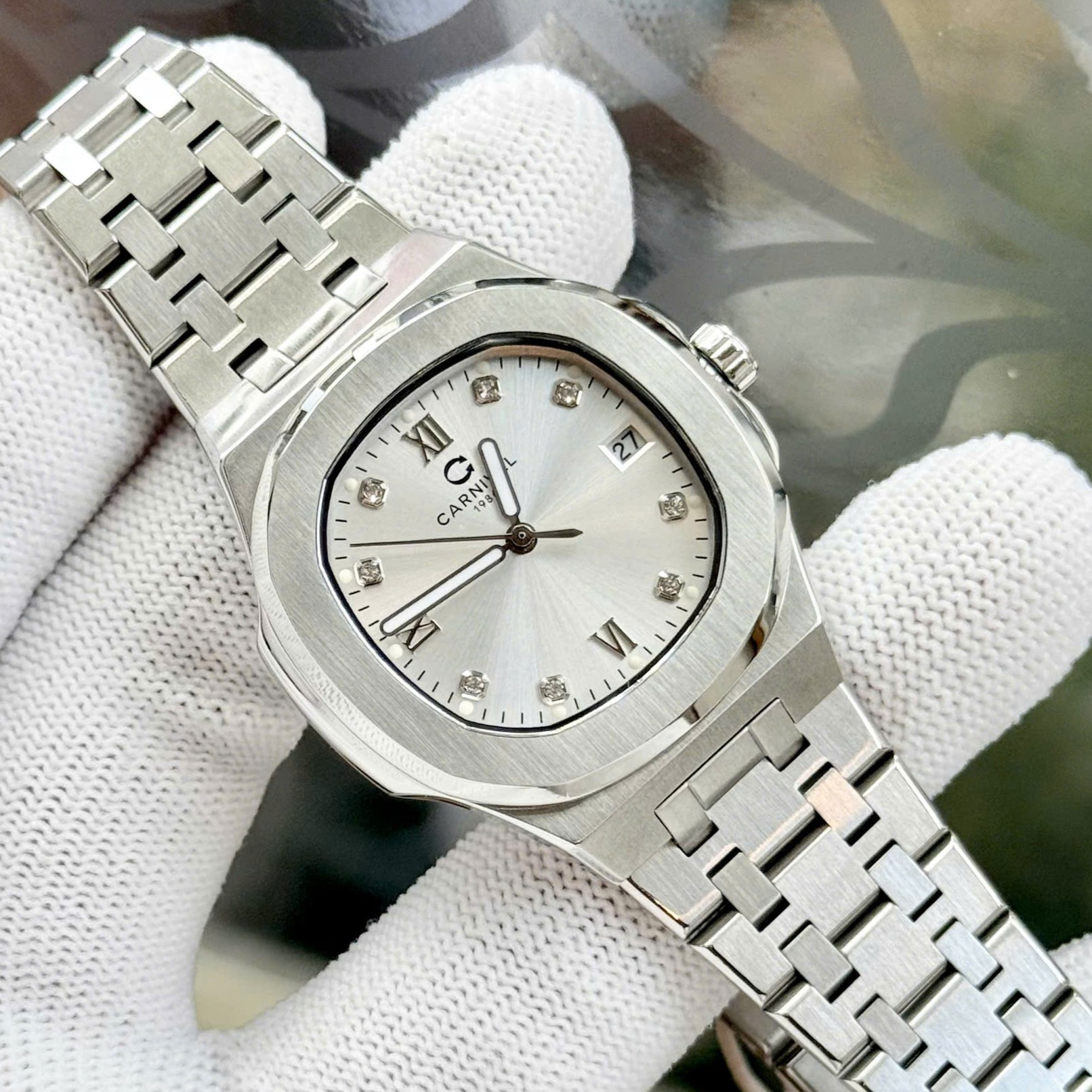 ĐỒNG HỒ Nữ Carnival 8160L-VT-T- Mặt Trắng -Dây Thép Bạc - Pin - Kính Sapphire