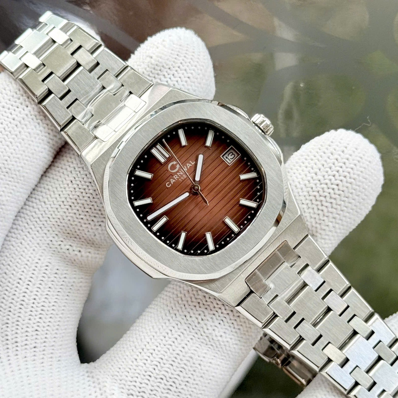 ĐỒNG HỒ Nữ Carnival 8161L-VT-N- Mặt Nâu Cafe -Dây Thép Bạc - Pin - Kính Sapphire