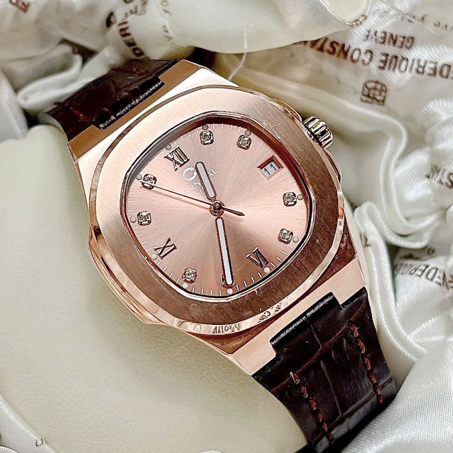 ĐỒNG HỒ Nữ 8160L-VH-DD-N- Mặt Gold-Dây Da Viền Vàng - Pin - Kính Sapphire