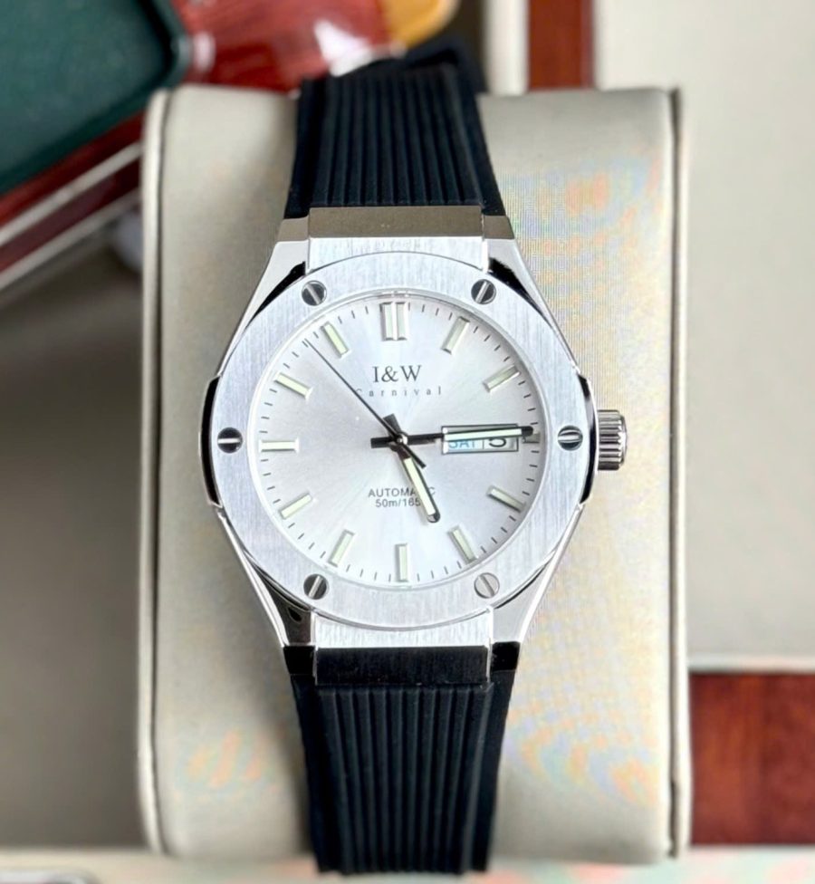 ĐỒNG HỒ NAM I&W CARNIVAL 55851G-Mặt Trắng – Dây Cao Su – Automatic- Kính Sapphire