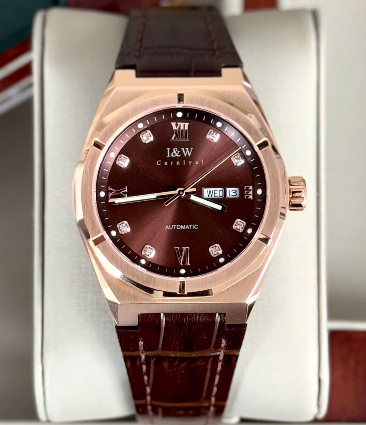 ĐỒNG HỒ NAM I&W CARNIVAL 751G Rose Cà Phê – Dây Da – Automatic- Kính Sapphire