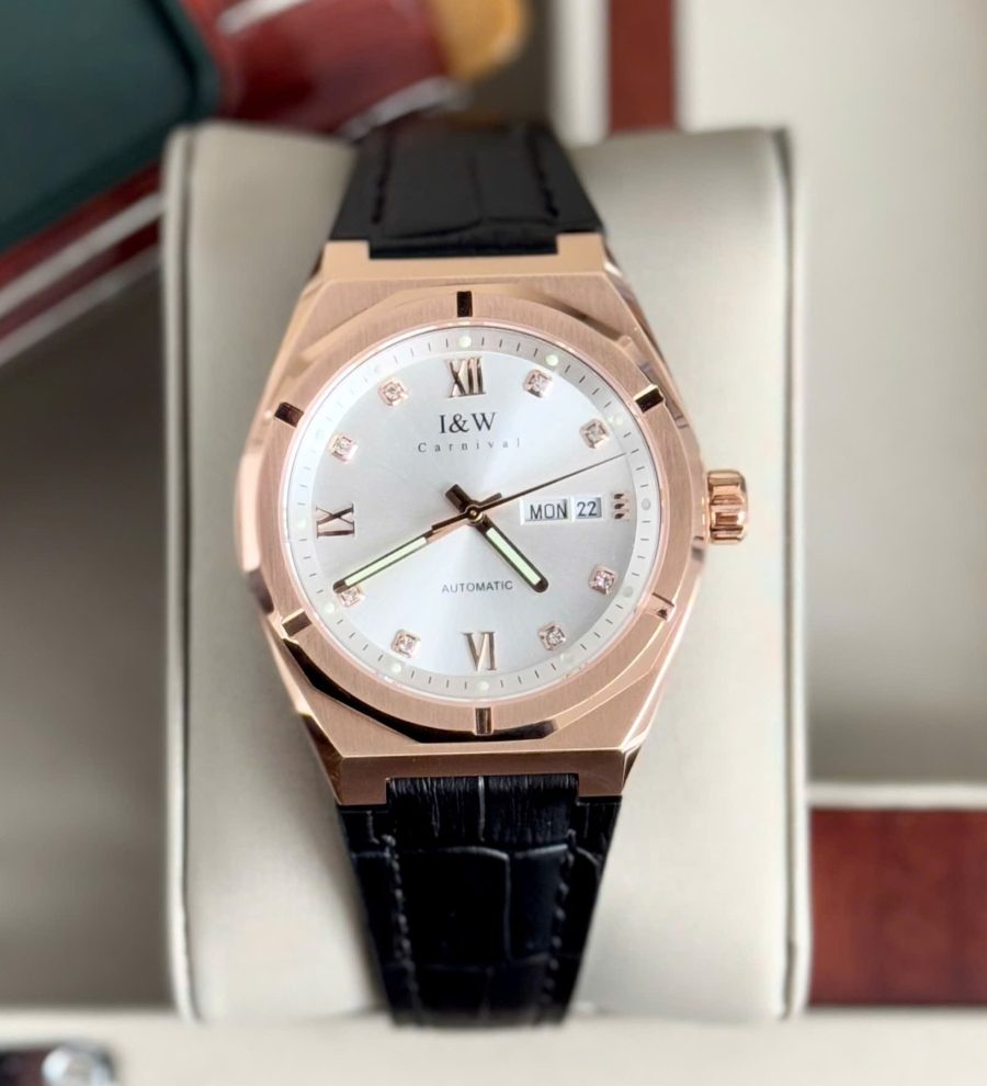 ĐỒNG HỒ NAM I&W CARNIVAL 751G Rose Trắng – Dây Da – Automatic- Kính Sapphire