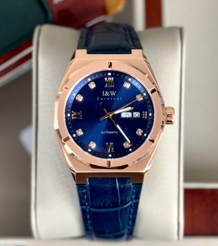 ĐỒNG HỒ NAM I&W CARNIVAL 751G Rose Xanh Dương – Dây Da – Automatic- Kính Sapphire
