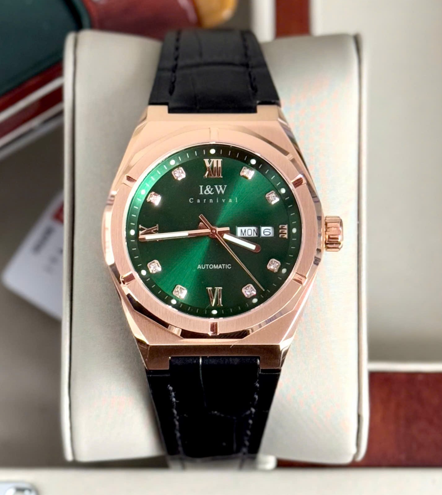 ĐỒNG HỒ NAM I&W CARNIVAL 751G Rose Xanh Lá – Dây Da – Automatic- Kính Sapphire