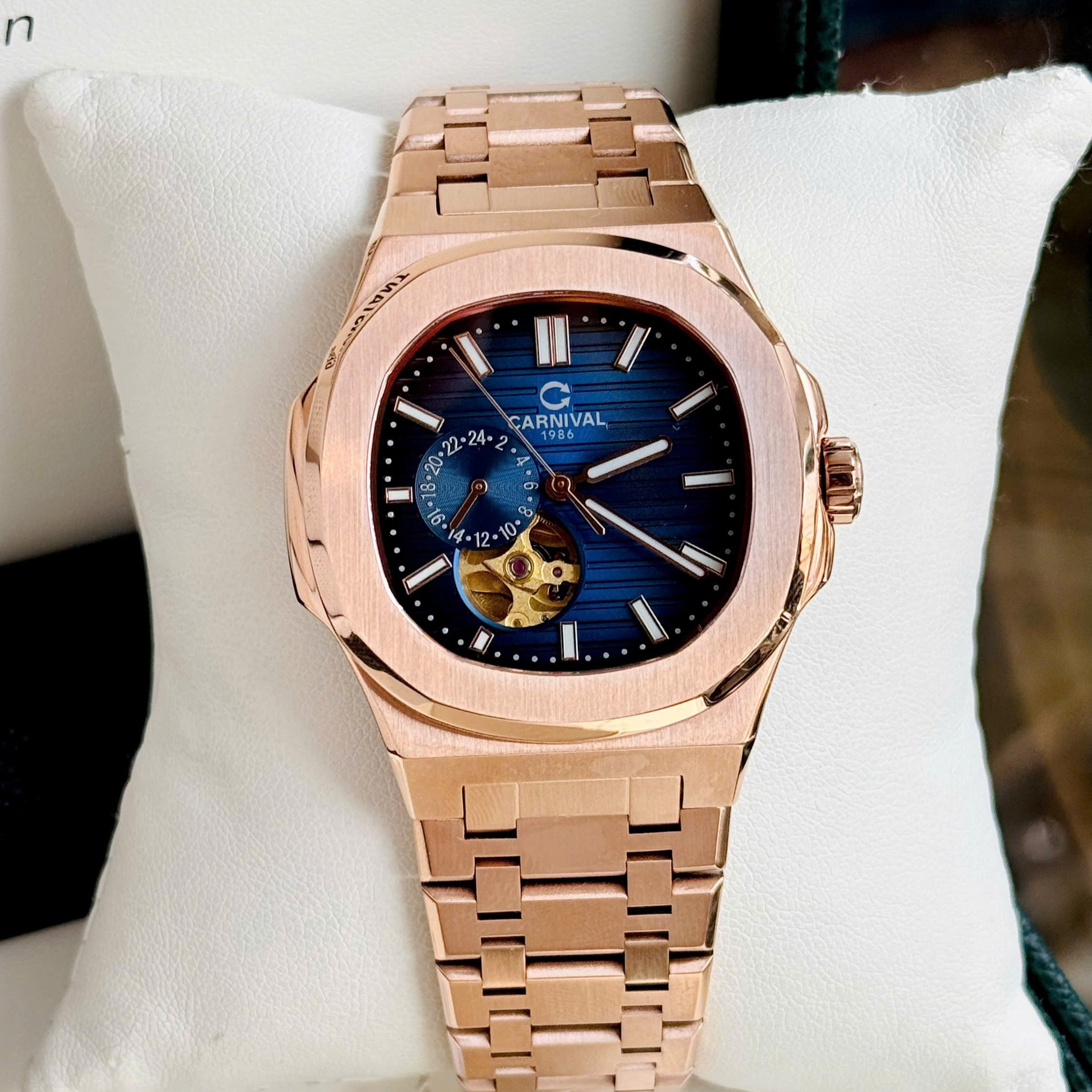 ĐỒNG HỒ NAM Carnival 8159G - Dây Thép Vàng - Blue Open Heart - Automatic - Kính Sapphire