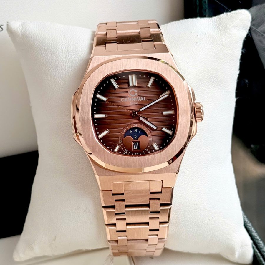 ĐỒNG HỒ NAM Carnival 8110G1 - Mặt Nâu - Dây Thép Gold- Automatic - Kính Sapphire