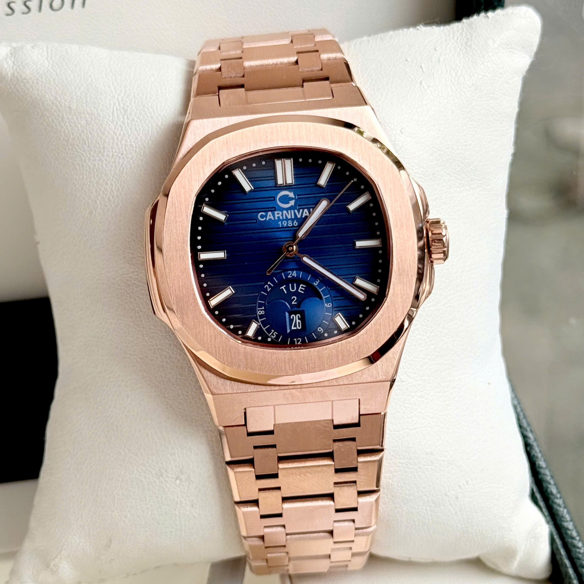 ĐỒNG HỒ NAM Carnival 8110G1 - Mặt Blue - Dây Thép Gold- Automatic - Kính Sapphire