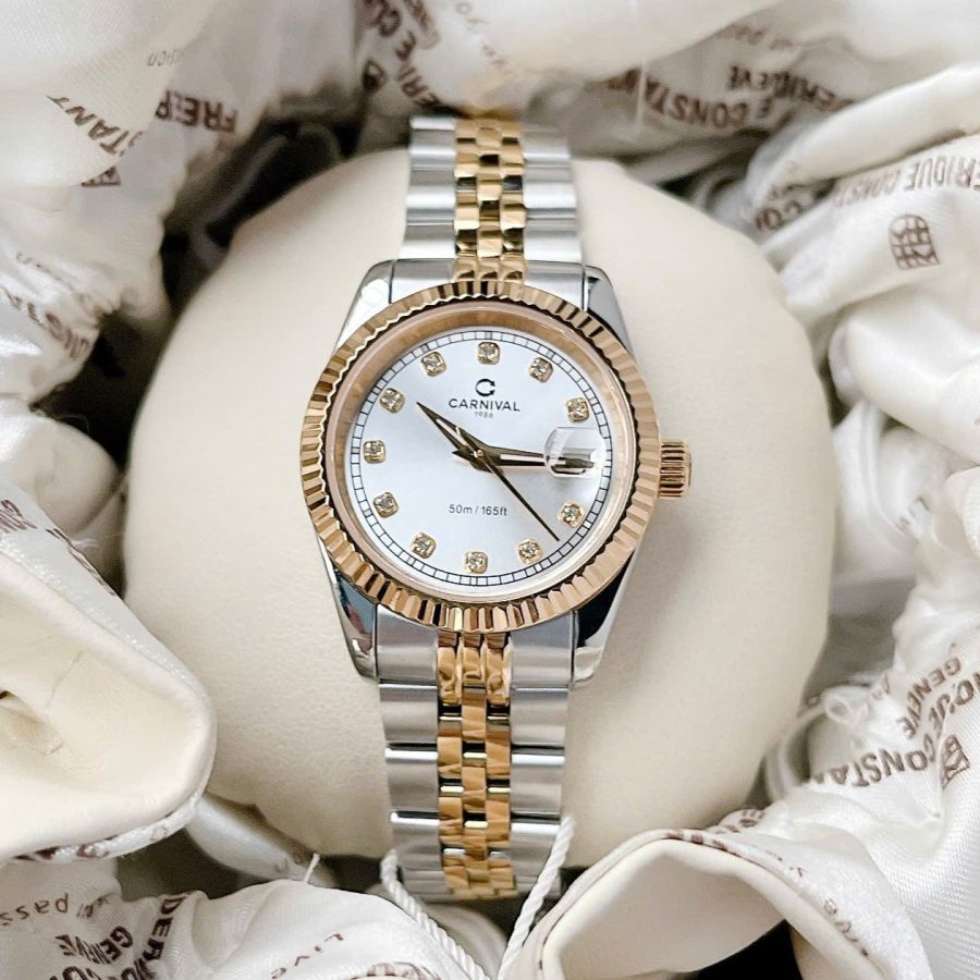 ĐỒNG HỒ Nữ Carnival 8131L-CV-T- Mặt Bạc - Demi Vàng - Pin - Kính Sapphire