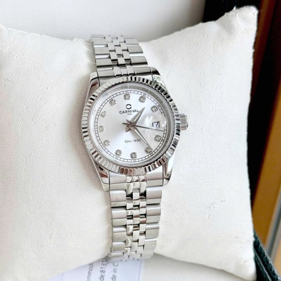 ĐỒNG HỒ Nữ Carnival 8131L-VT-T-Mặt Bạc - Dây Thép Bạc - Pin - Kính Sapphire