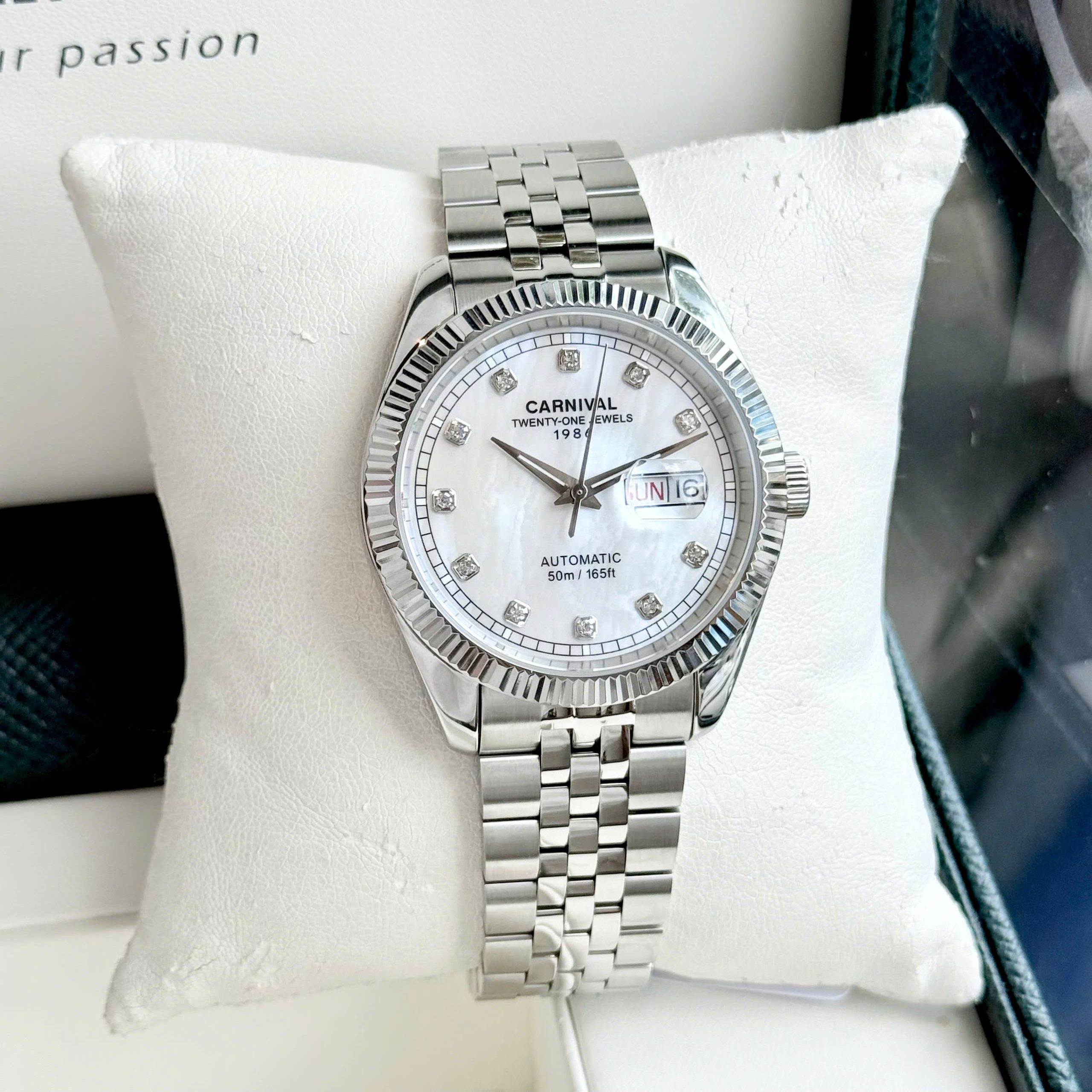 Đồng Hồ Nam Carnival 8131G  Dây Thép Bạc - Mặt Xà Cừ Bạc - Automatic - Kính Sapphire