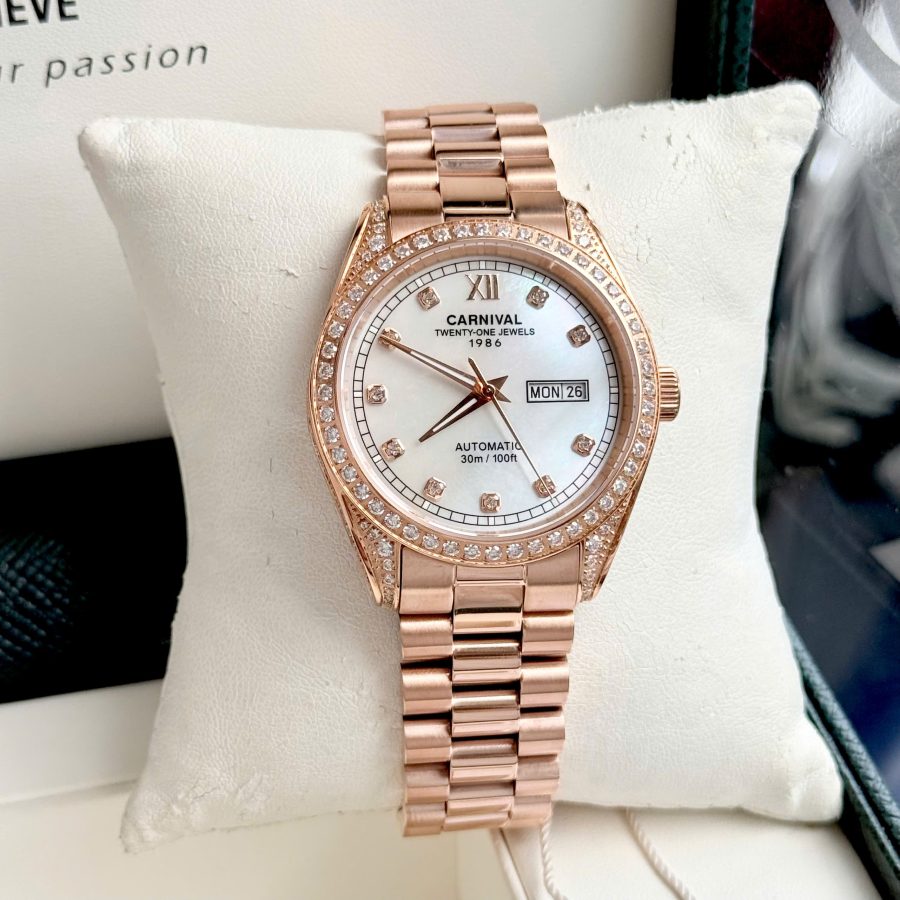 Đồng Hồ Nam Carnival 8907G Dây Thép Rose Gold - Mặt Xà Cừ Bạc - Automatic - Kính Sapphire
