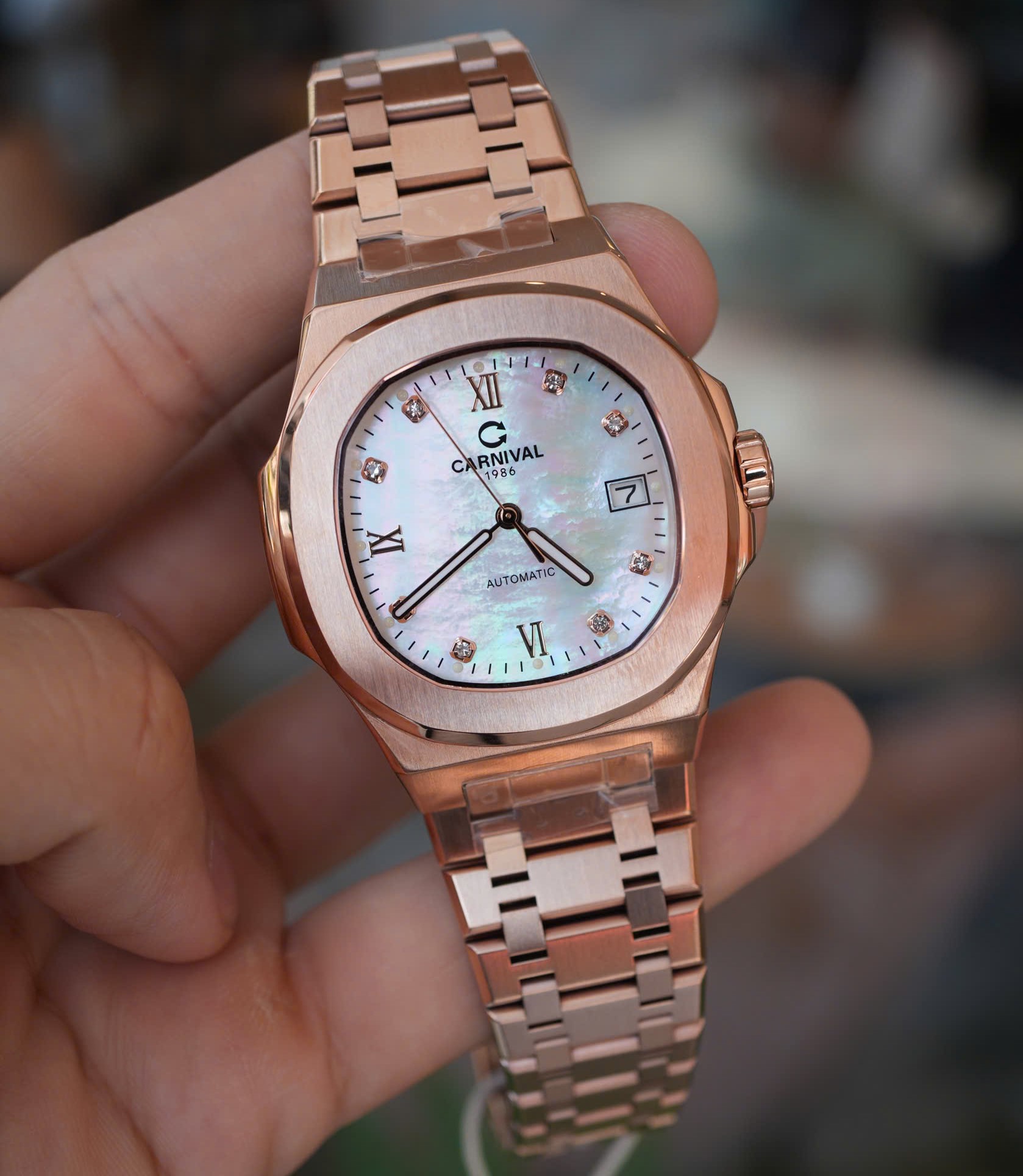 Đồng Hồ Nam Carnival 8160G Dây Thép Rose Gold - Mặt Xà Cừ Bạc - Automatic - Kính Sapphire
