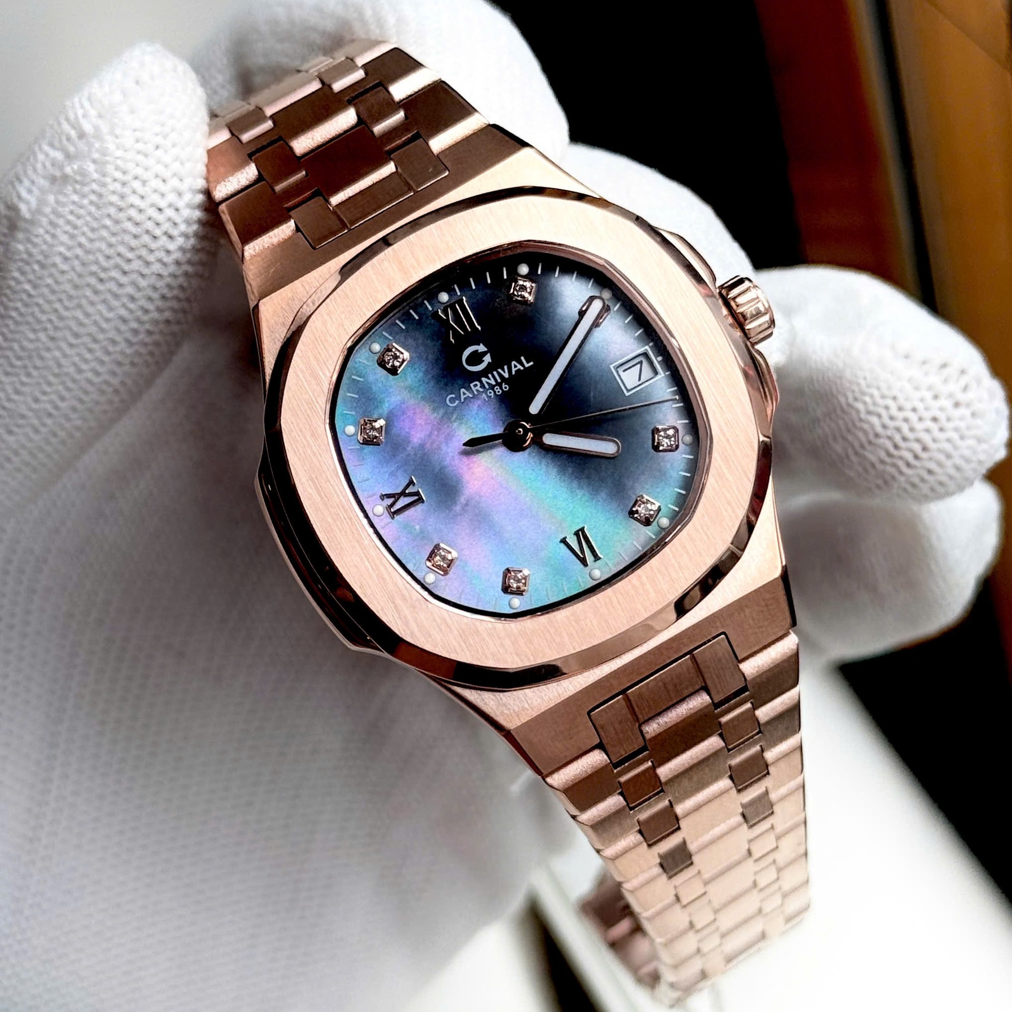ĐỒNG HỒ Nữ Carnival 8160L-VH-DK- Mặt Xà Cừ Tím-Dây Thép-Pin-Kính Sapphire
