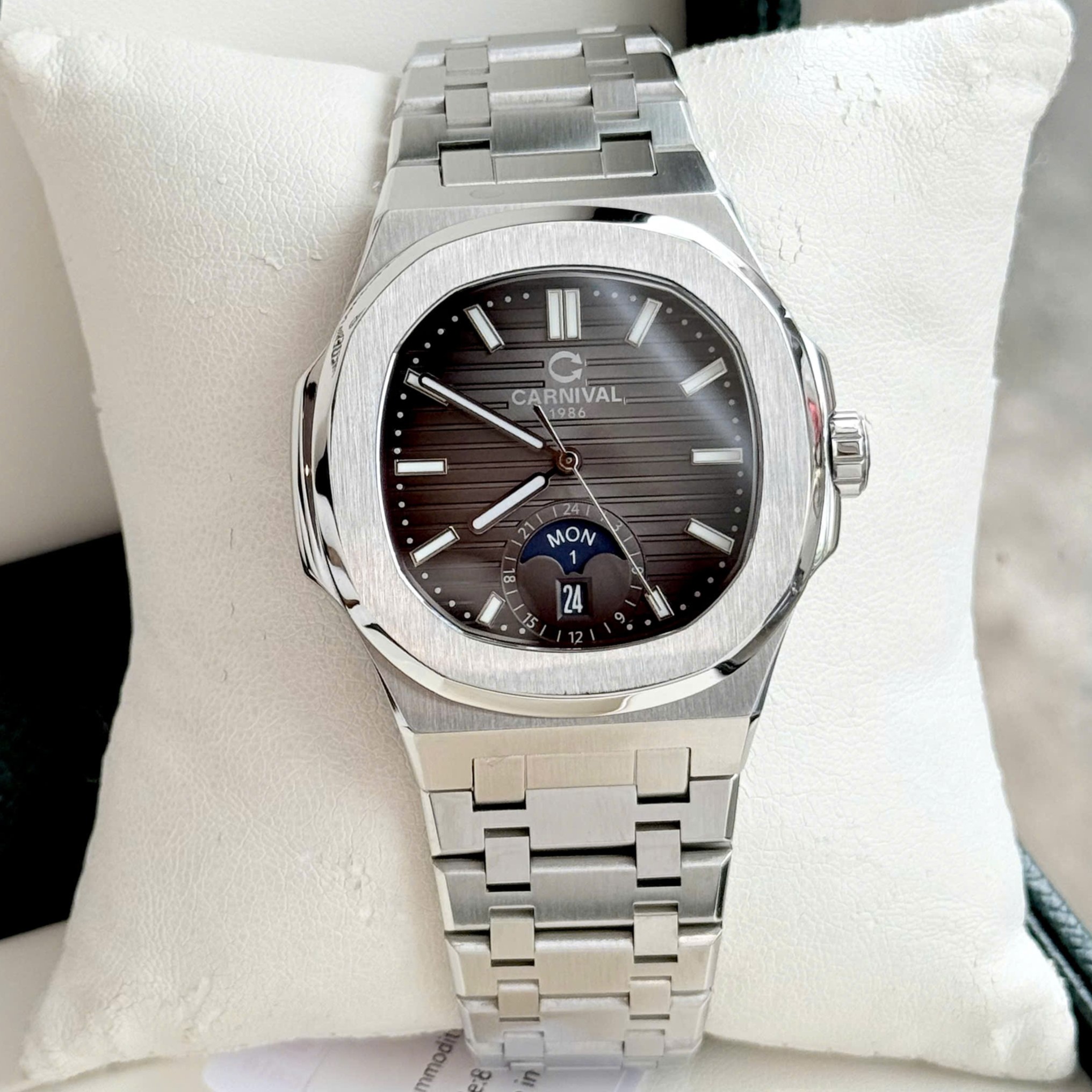 Đồng Hồ Nam Carnival 8110G1 - Mặt Xám - Dây Thép Bạc- Automatic - Kính Sapphire