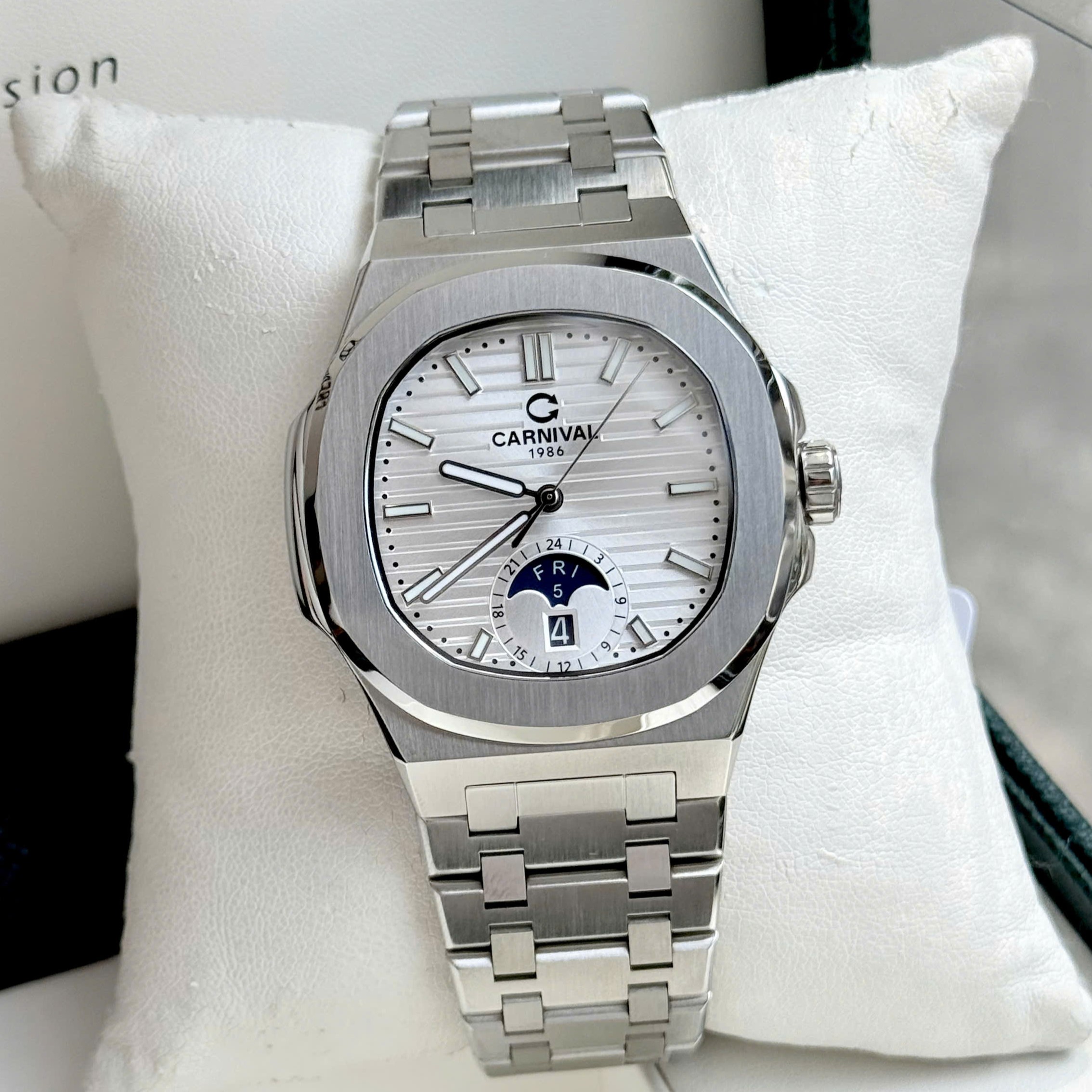 Đồng Hồ Nam Carnival 8110G1 - Mặt Trắng - Dây Thép Bạc- Automatic - Kính Sapphire