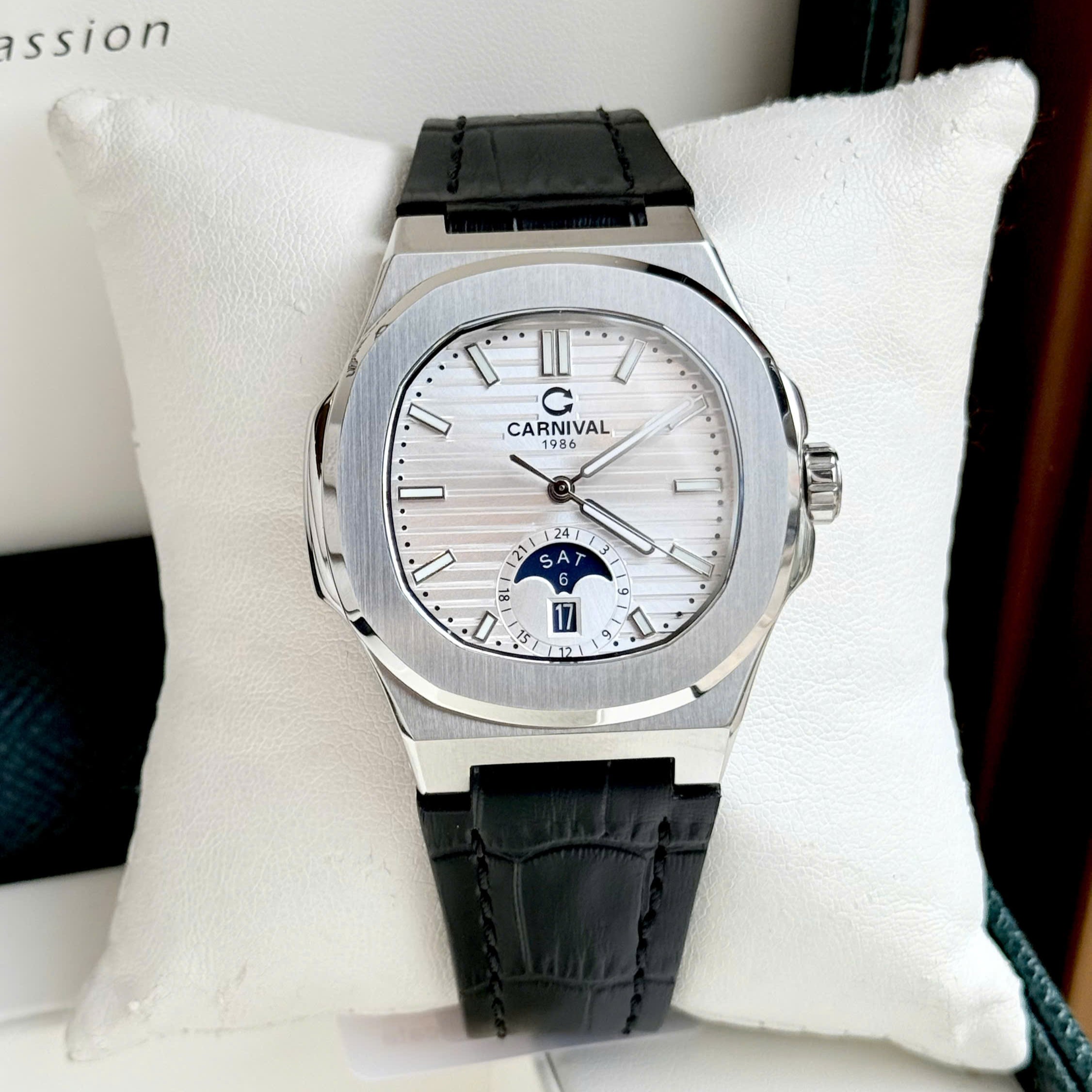 Đồng Hồ Nam Carnival 8110G1 - Mặt Trắng - Dây Da - Automatic - Kính Sapphire