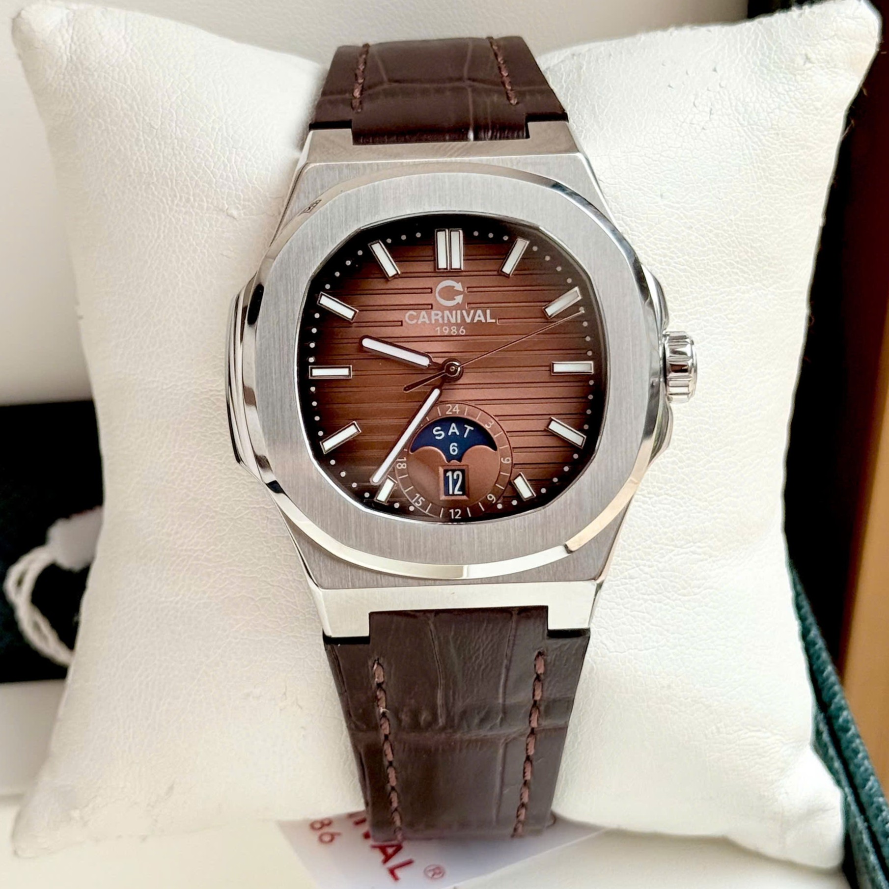 Đồng Hồ Nam Carnival 8110G1 - Mặt Nâu Cafe - Dây Da - Automatic - Kính Sapphire