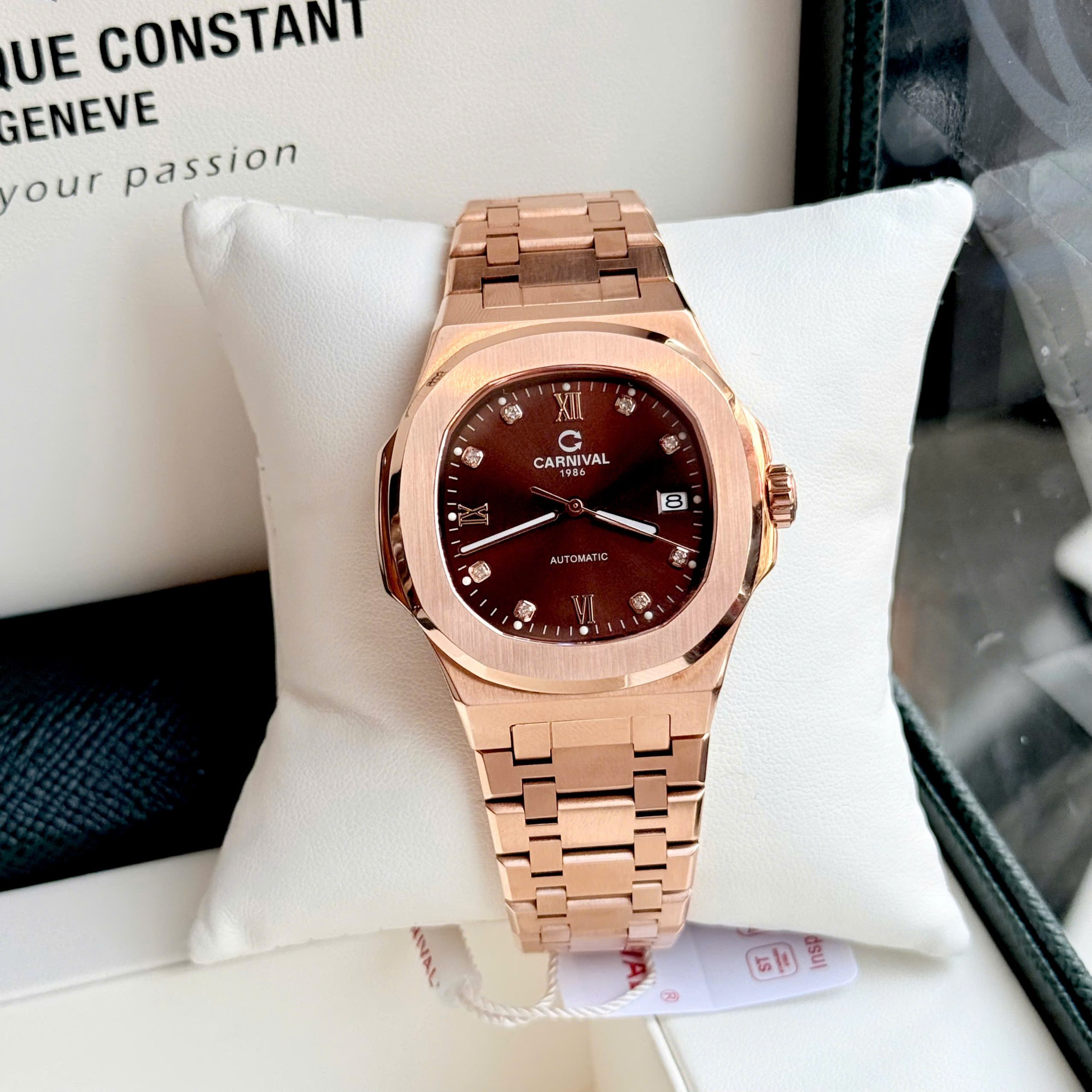 Đồng Hồ Nam Carnival 8160G - Dây Thép Rose Gold - Mặt Nâu Cafe - Automatic - Kính Sapphire