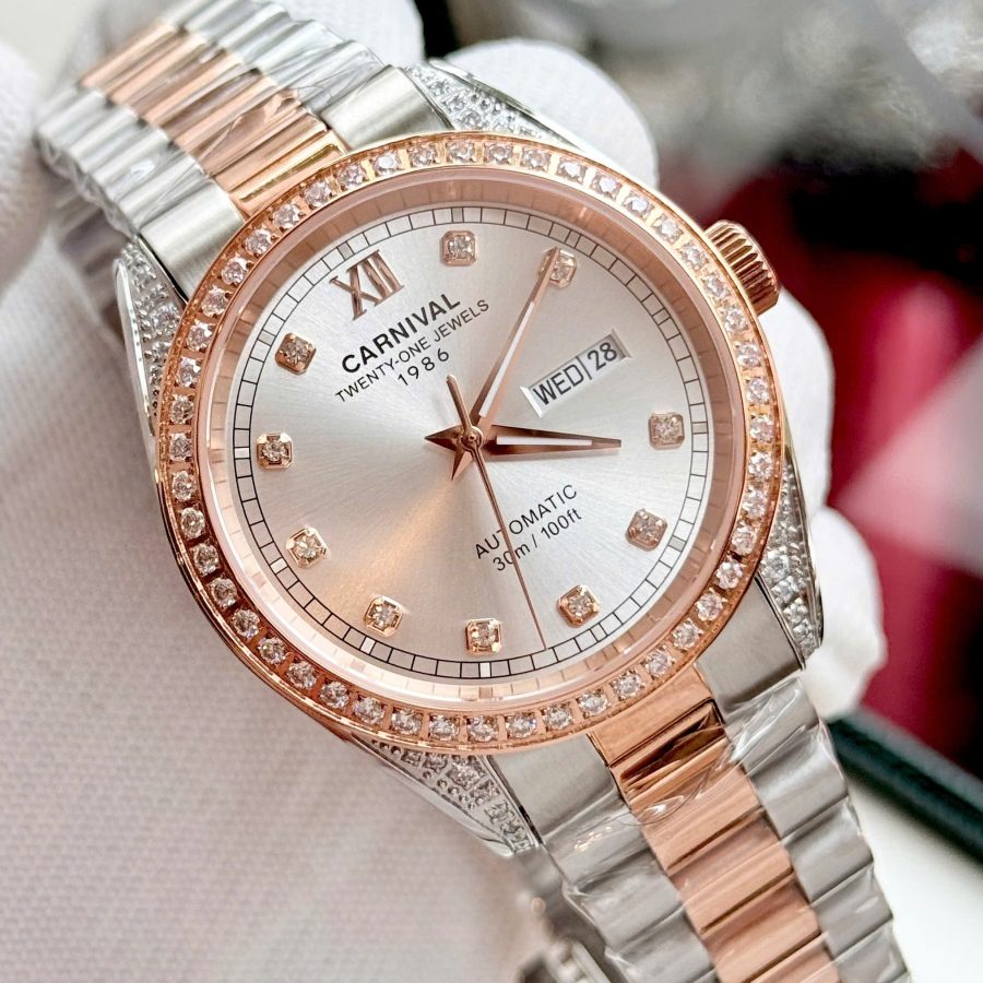 Đồng Hồ Nam Carnival 8907G - Dây Thép Demi - Mặt Bạc - Automatic - Kính Sapphire