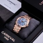 Đồng Hồ Nam Carnival 8190G-VH-DK DAYDATE-Thép Vàng-Mặt Xà Cừ Tím-Pin-Kính Sapphire — ảnh 2